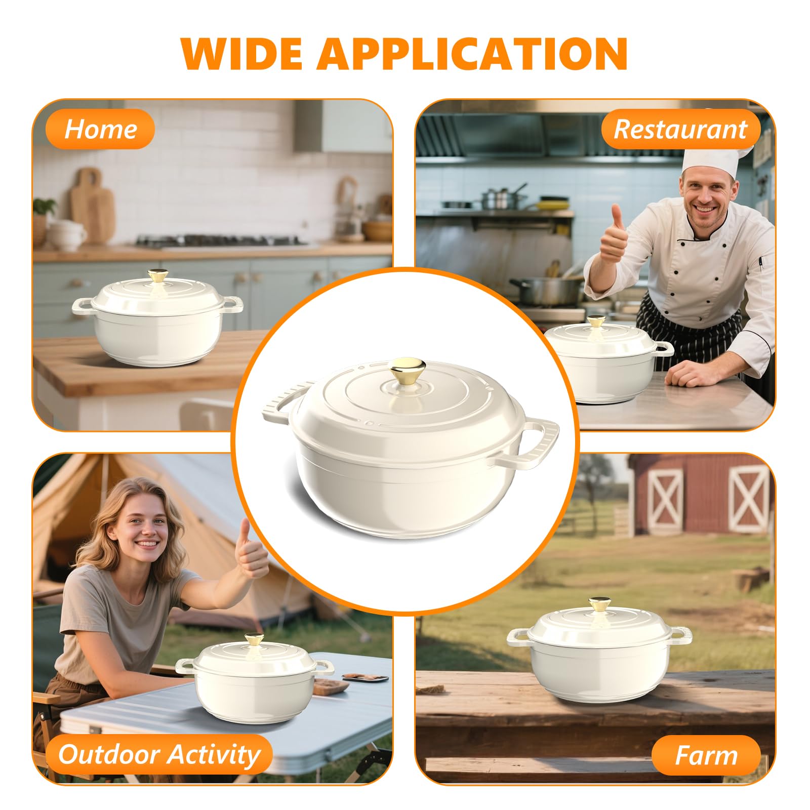 ROVSUN 6 QT Enameled Cast Iron Round Dutch Oven Cream White