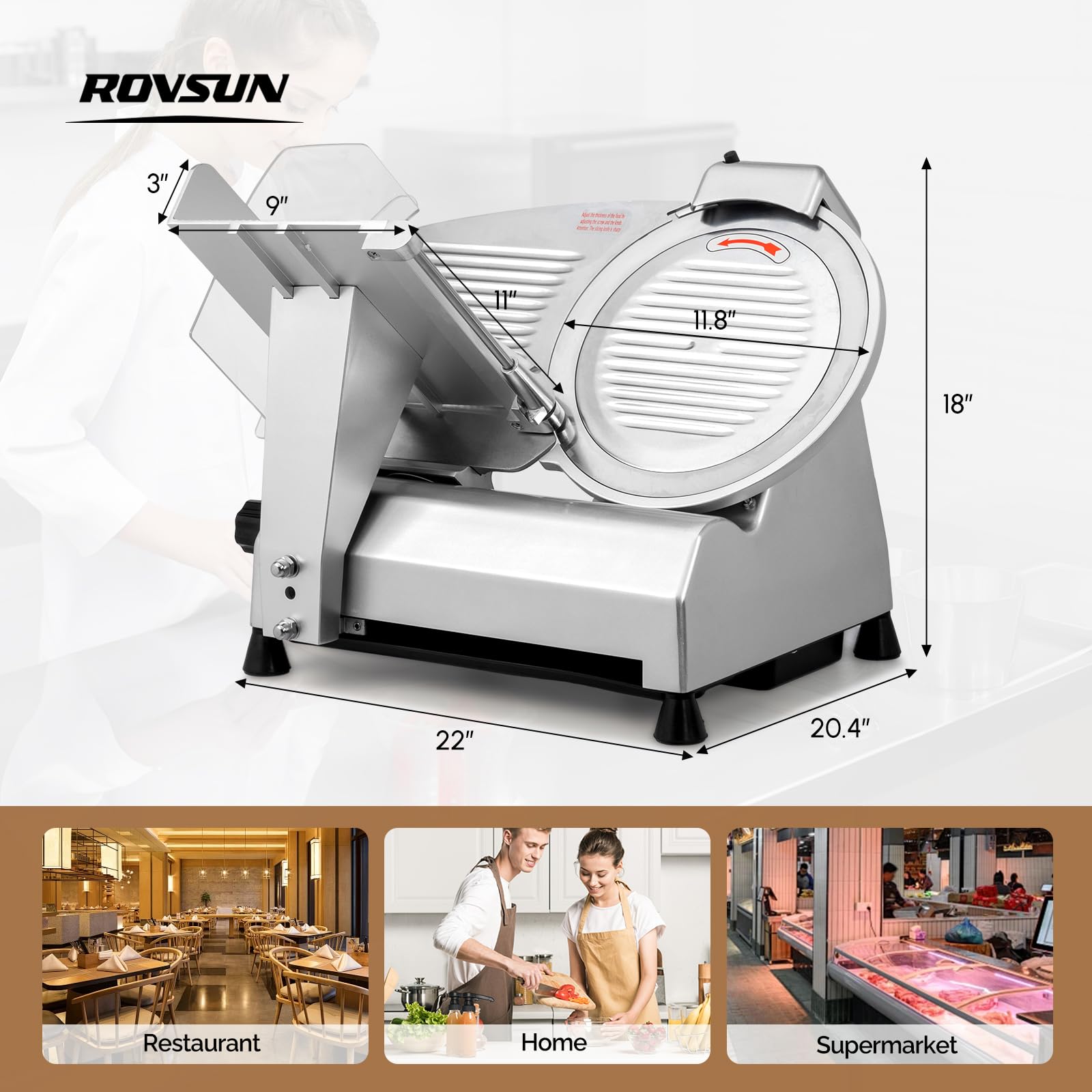 ROVSUN 270W 110V Manual Commercial Meat Slicer with 12" Blade