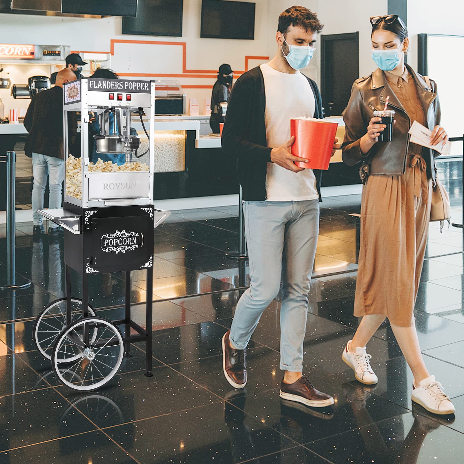 ROVSUN 8 oz Black Popcorn Machine with Cart
