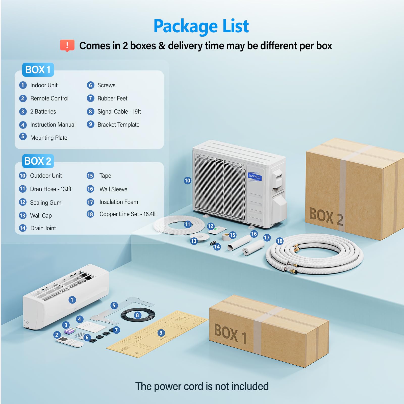 ROVSUN 9000 BTU 20 SEER2 115V Mini Split AC with Heat Pump & 16Ft Kit
