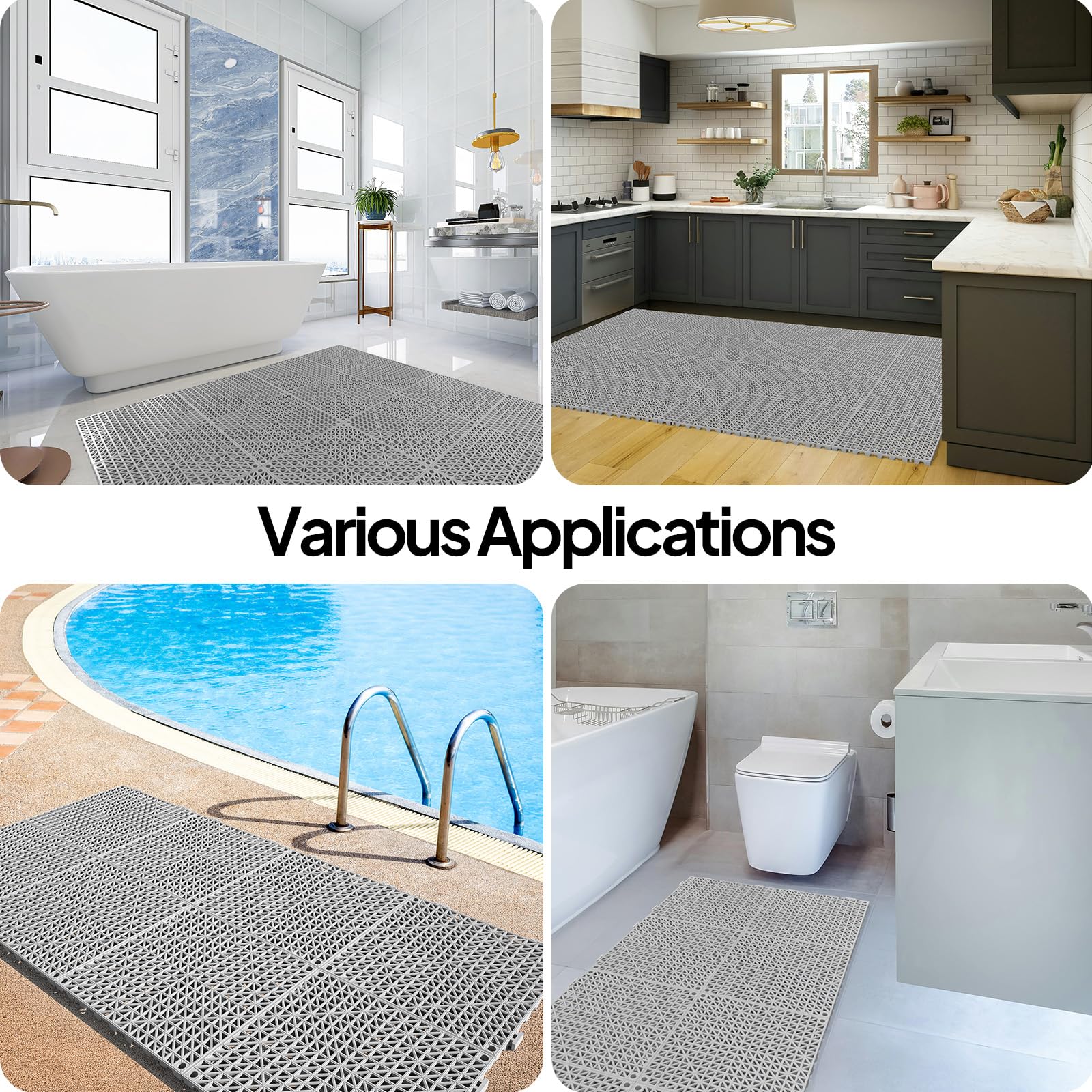 ROVSUN 12" x 12" Interlocking Drainage Mat Non-Slip with Holes Grey