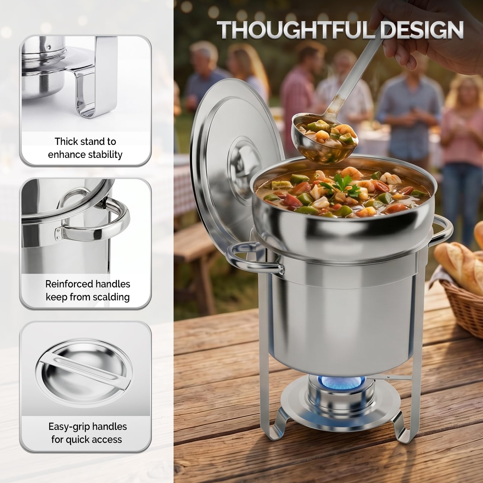 ROVSUN 7 QT Round Silver Buffet Soup Chafer with Lid Holder