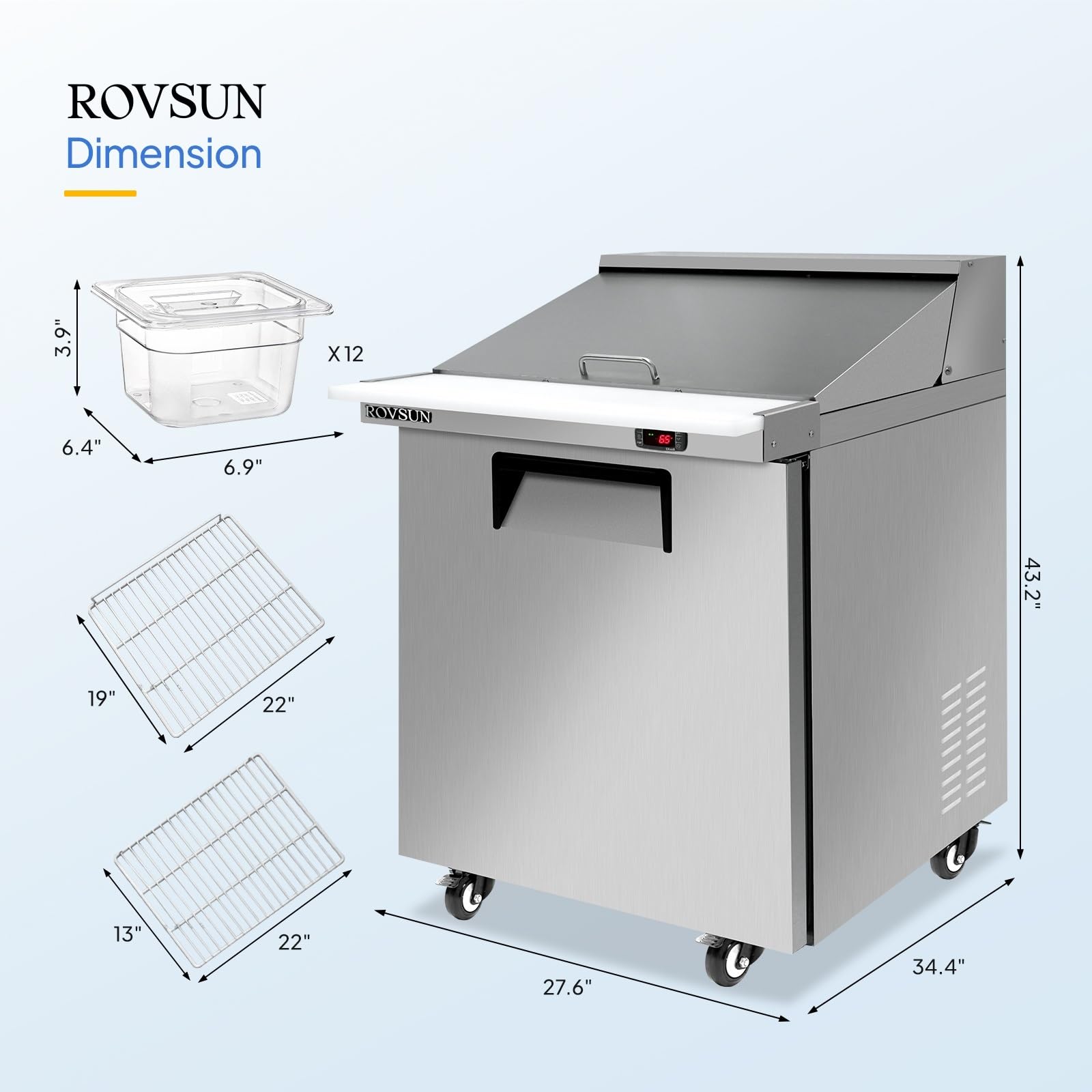ROVSUN 28" 7.1 Cu.Ft. 320W 115V Silver Refrigerated Salad Sandwich Prep Table