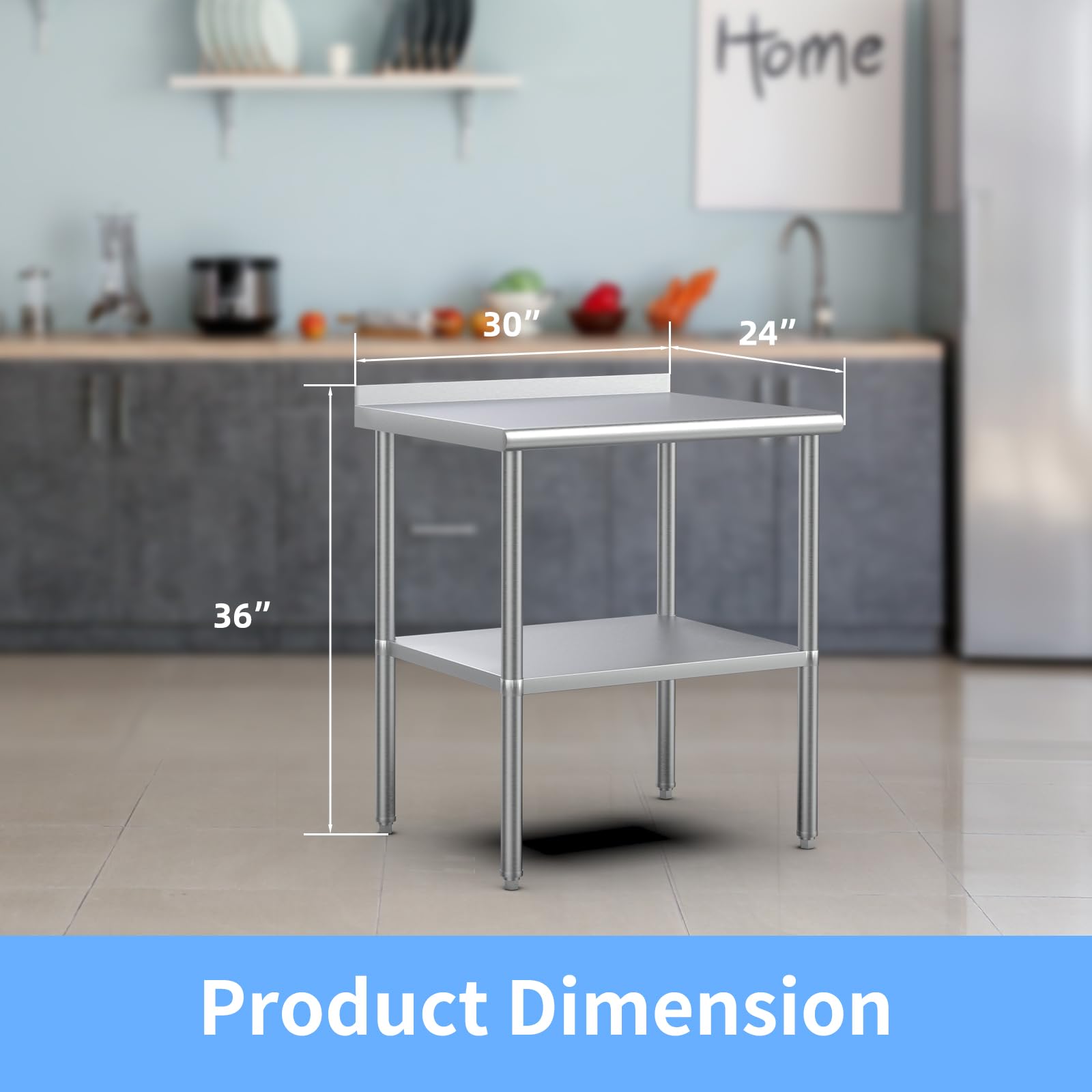ROVSUN 30" x 24" Stainless Steel Table with Backsplash