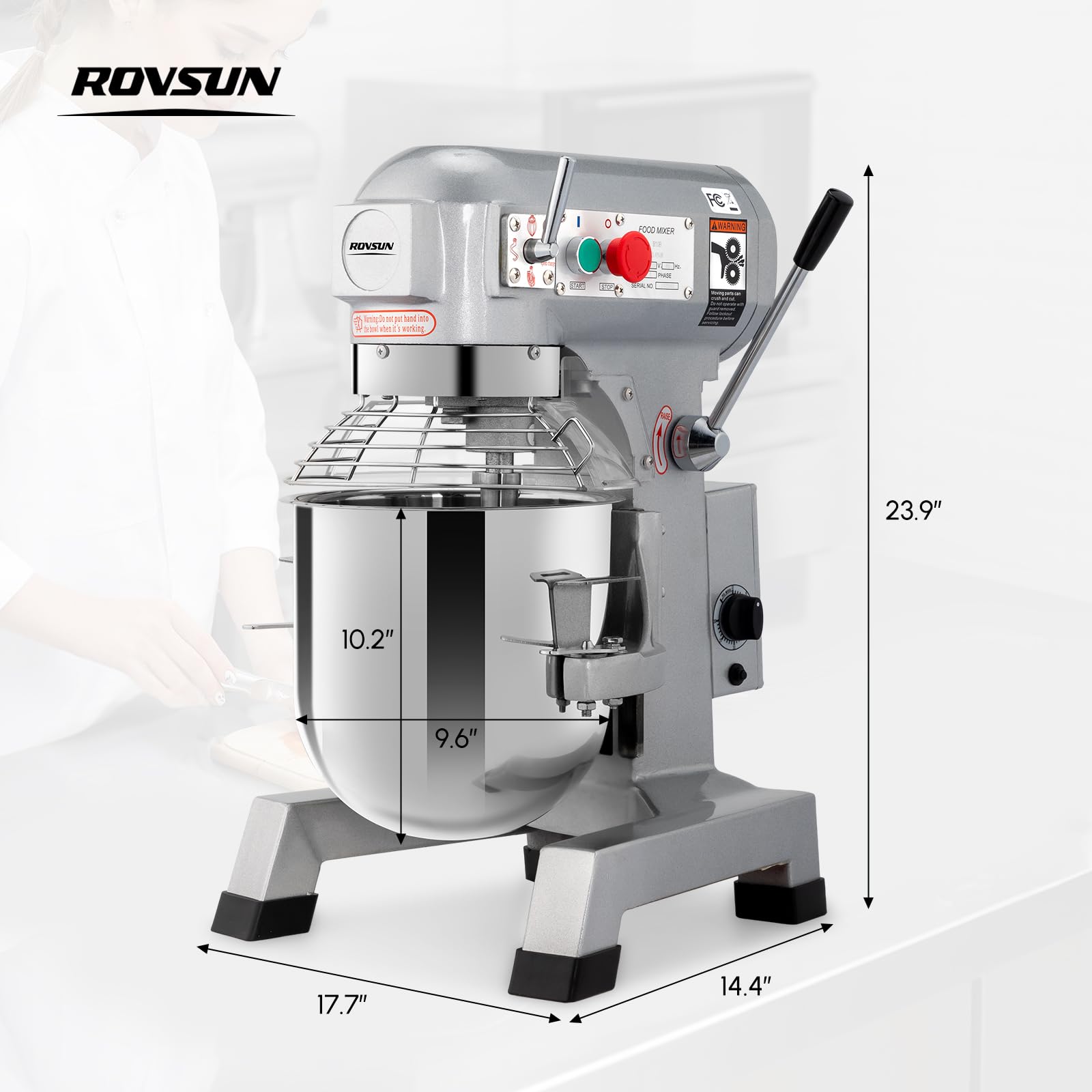 ROVSUN 10 QT 550W 110V Commercial Dough Mixer with 3 Speed Silver