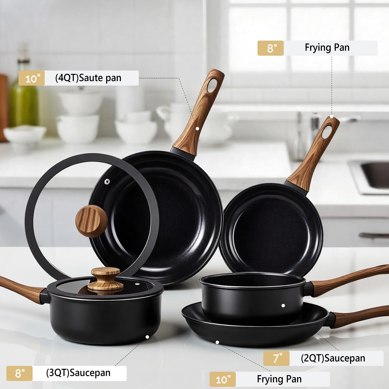 ROVSUN 17 Pcs Nonstick Pots and Pans Set Black