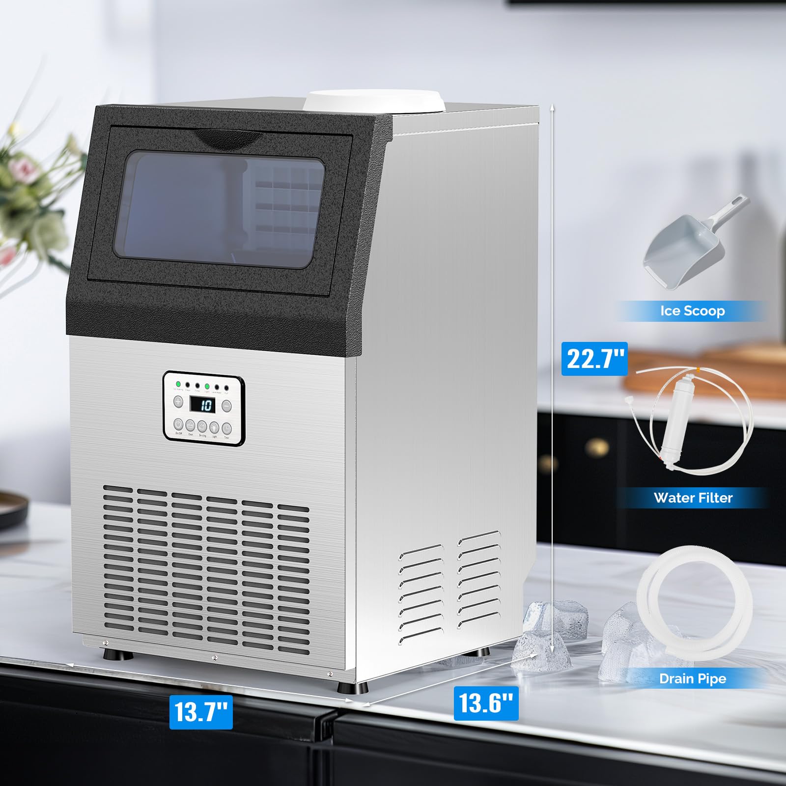 ROVSUN 14" 80 lbs Air Cooled Ice Machine Countertop