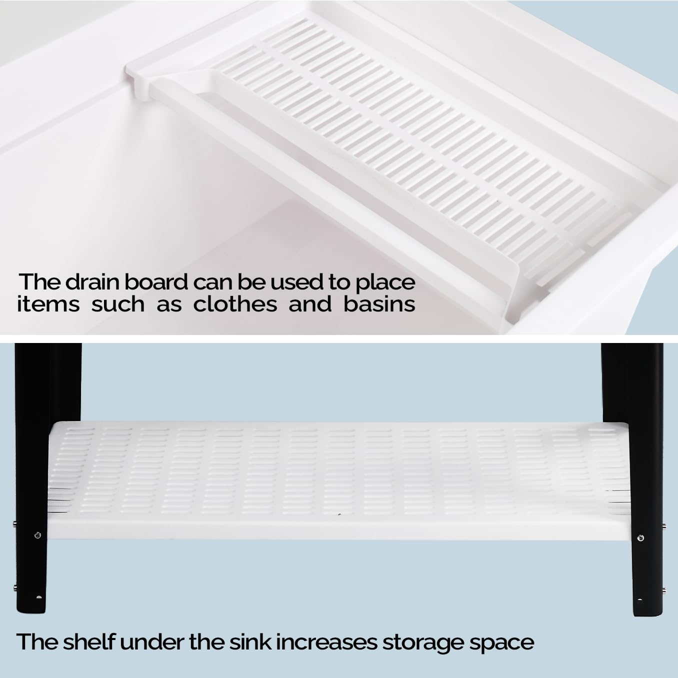 ROVSUN 40" X 24" Heavy Duty Plastic Laundry Tub with Storage Shelf White