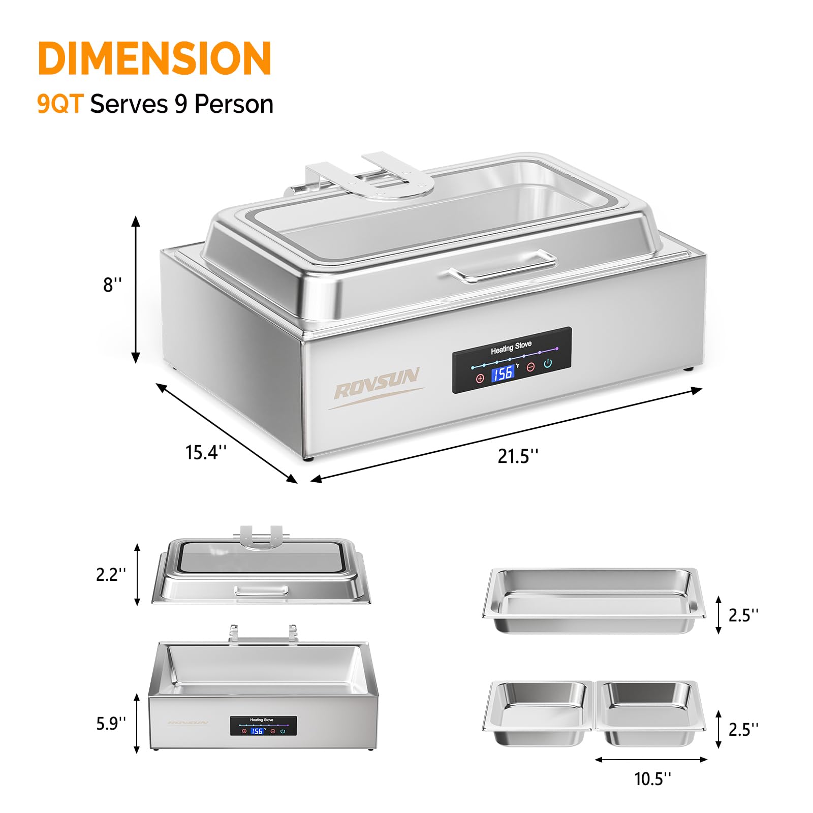 ROVSUN 9 QT Electric Chafing Dish Buffet Set with Temp Control