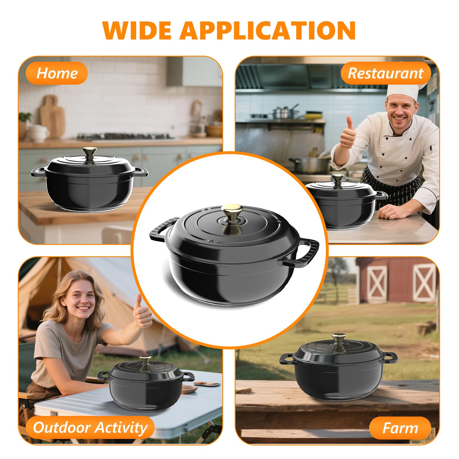 ROVSUN 7.5 QT Enameled Cast Iron Round Dutch Oven Black