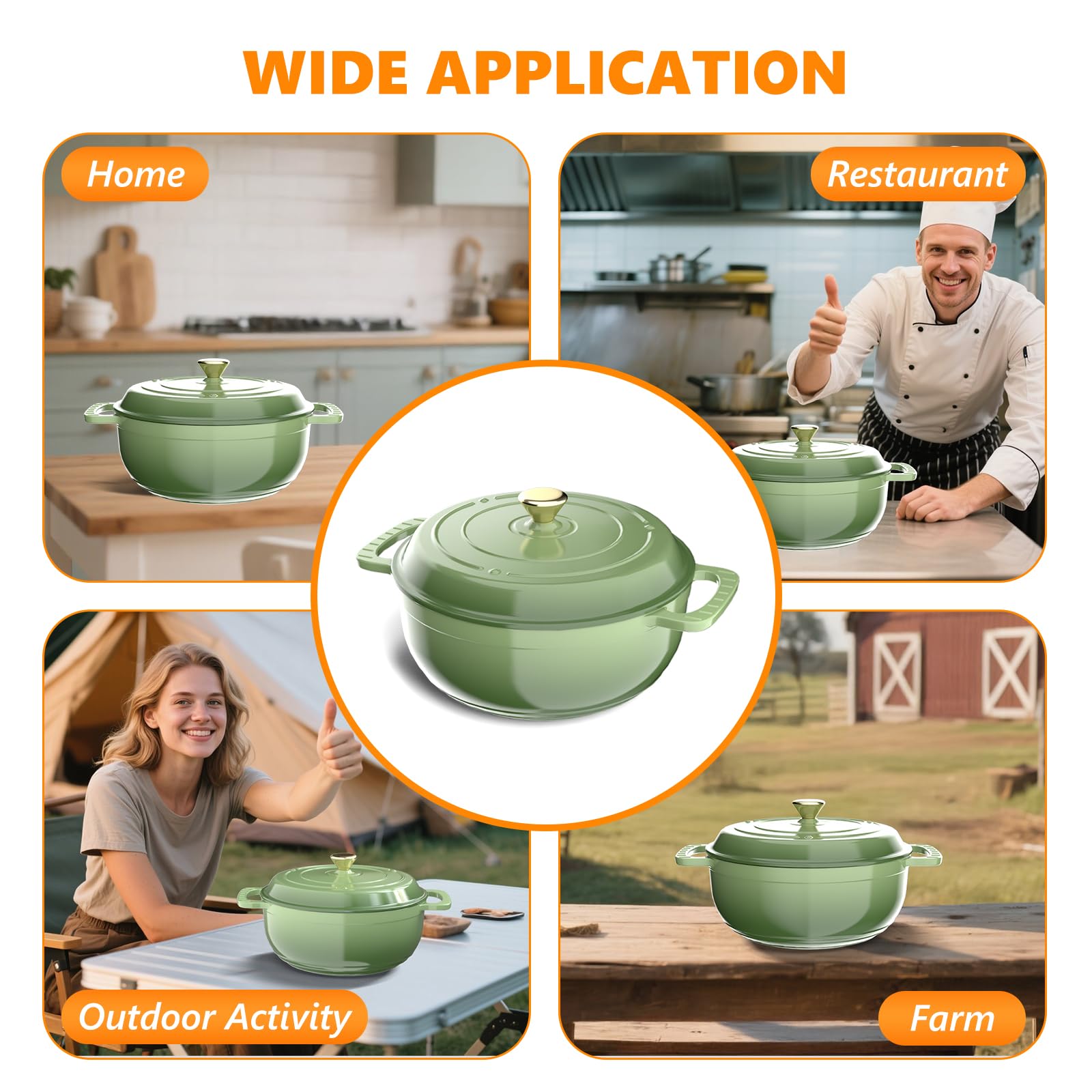 ROVSUN 6 QT Enameled Cast Iron Round Dutch Oven Sage Green