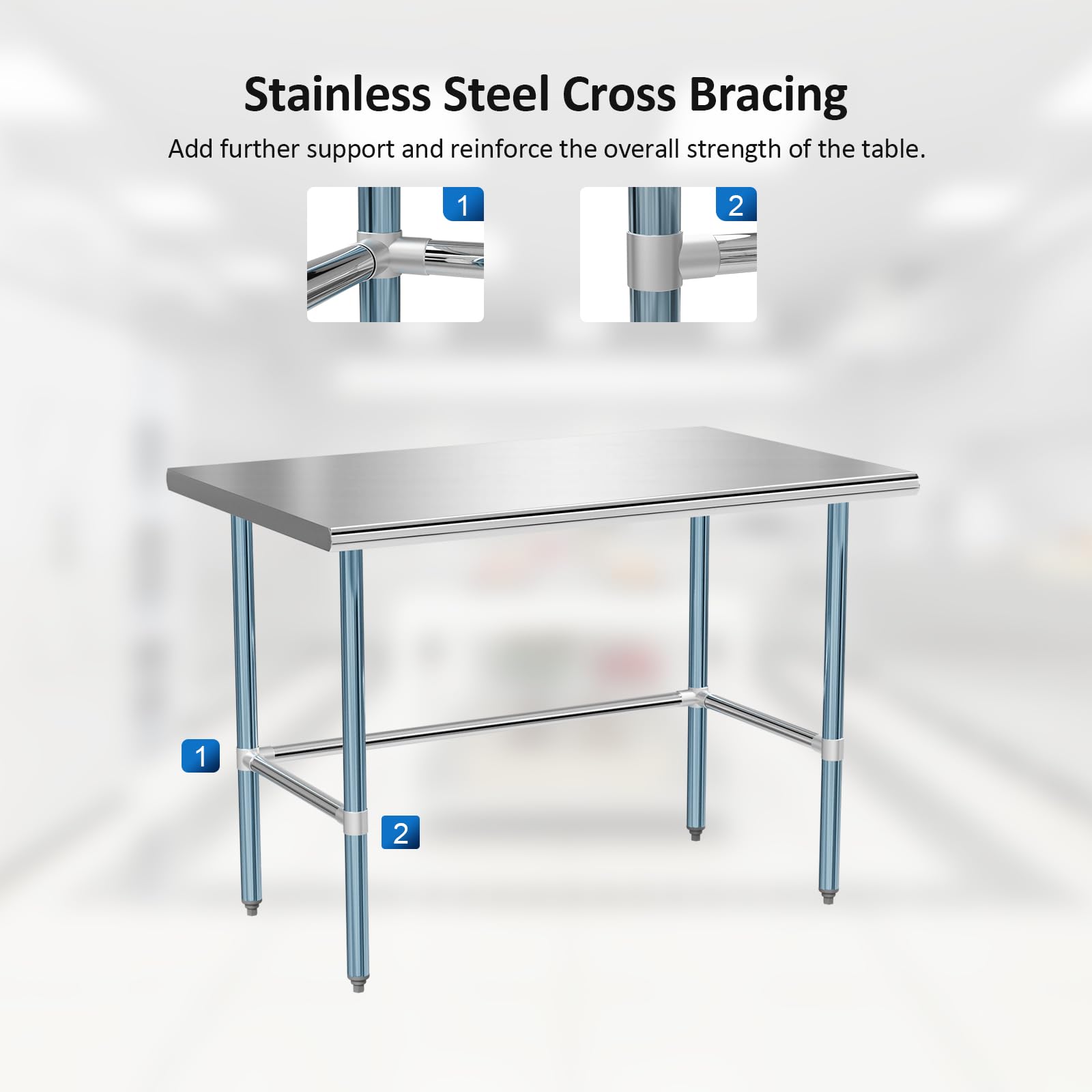 ROVSUN 48" x 30" Open Base Stainless Steel Work Table