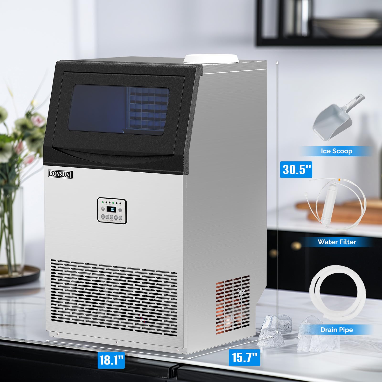 ROVSUN 18" 110 lbs Air Cooled Ice Machine Countertop
