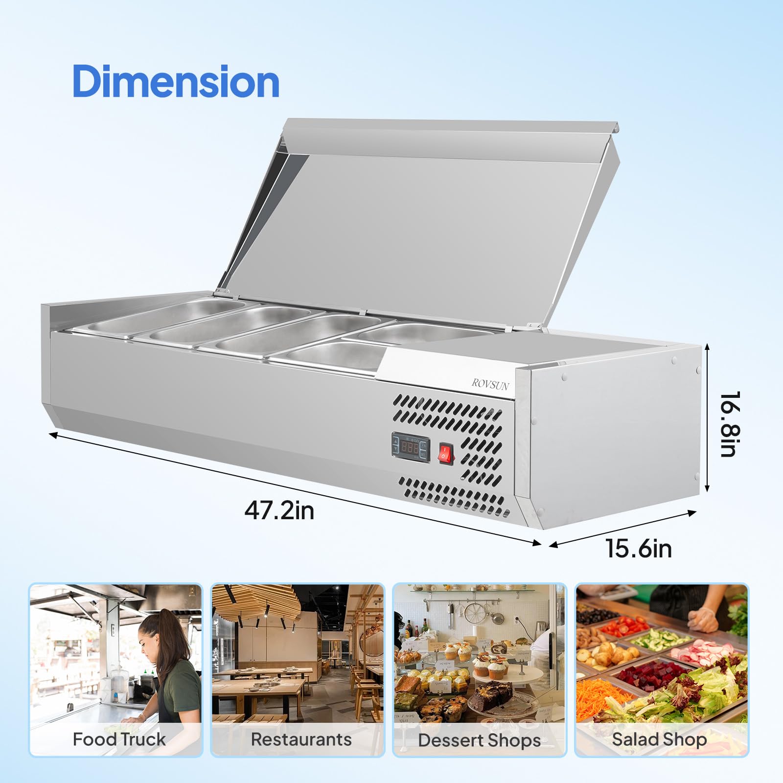 ROVSUN 47" 150W 110V Refrigerated Prep Rail Countertop