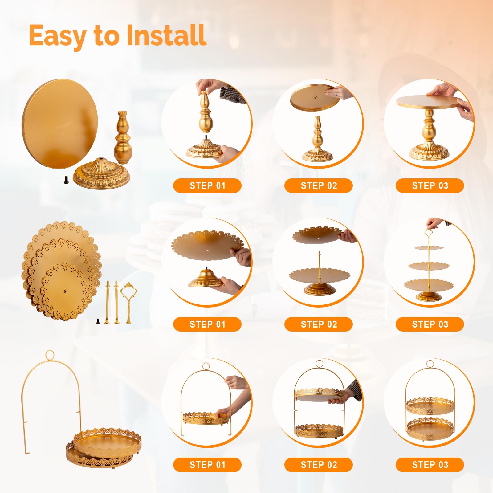 ROVSUN 10 PCS Gold Dessert Table Display Set