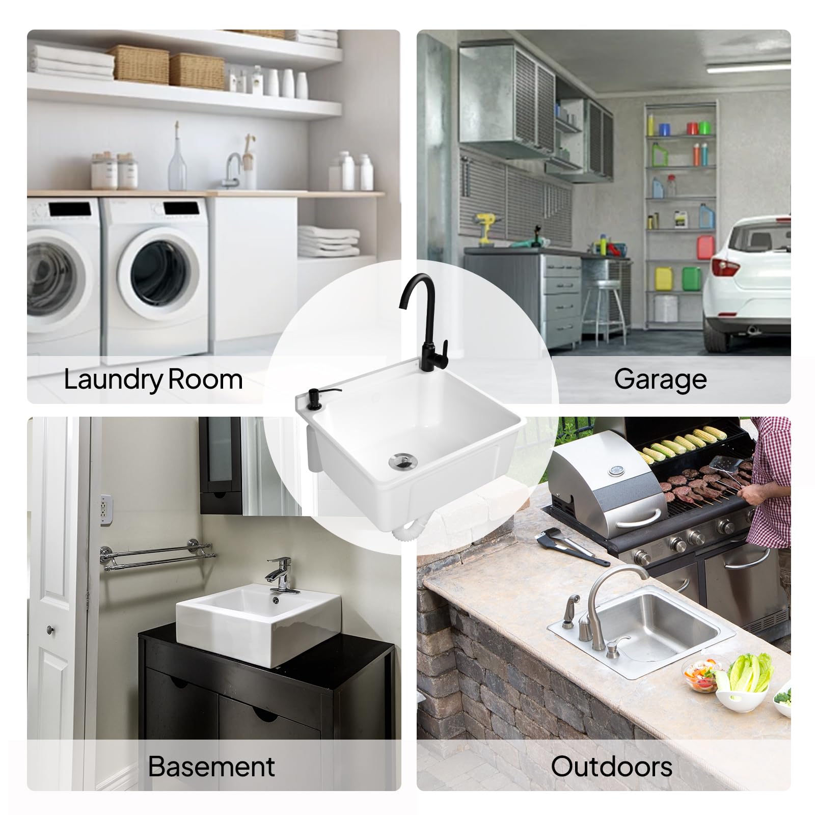 ROVSUN 20" x 17" Plastic Wall-Mounted Utility Sink with Wall Bracket White