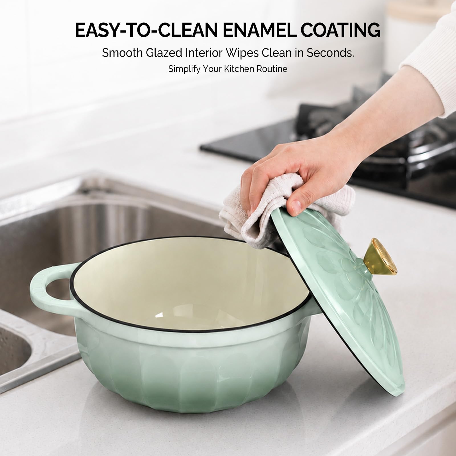 ROVSUN 5 QT Enameled Cast Iron Round Dutch Oven Green Gradient