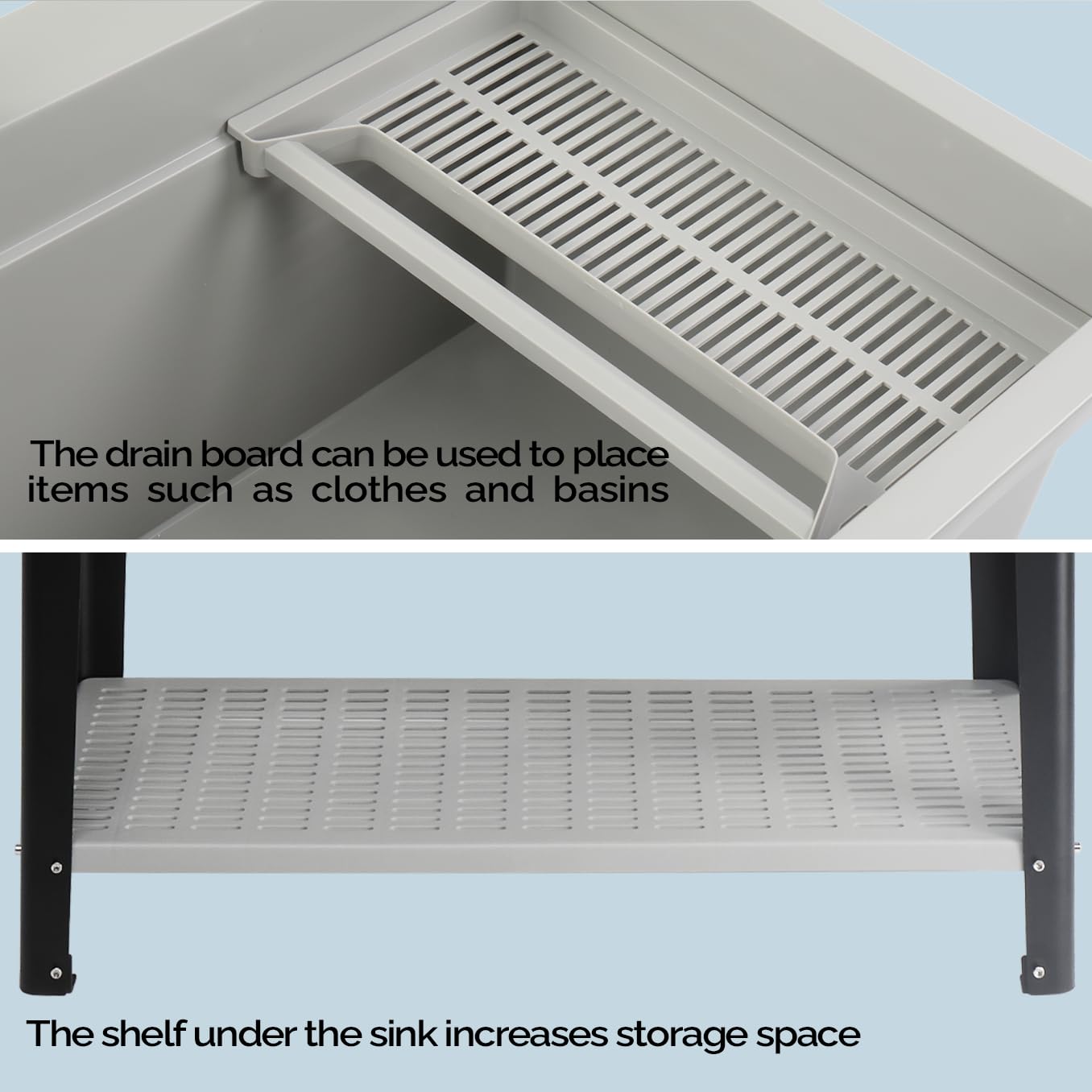 ROVSUN 40" X 24" Heavy Duty Plastic Laundry Tub with Storage Shelf Gray