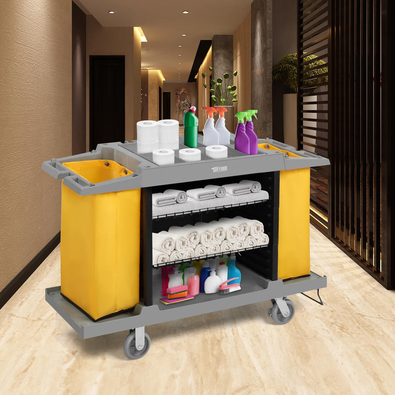 ROVSUN Commercial Cleaning Janitorial Cart Small Industrial Hotel Service Housekeeping Cart Multifunctional