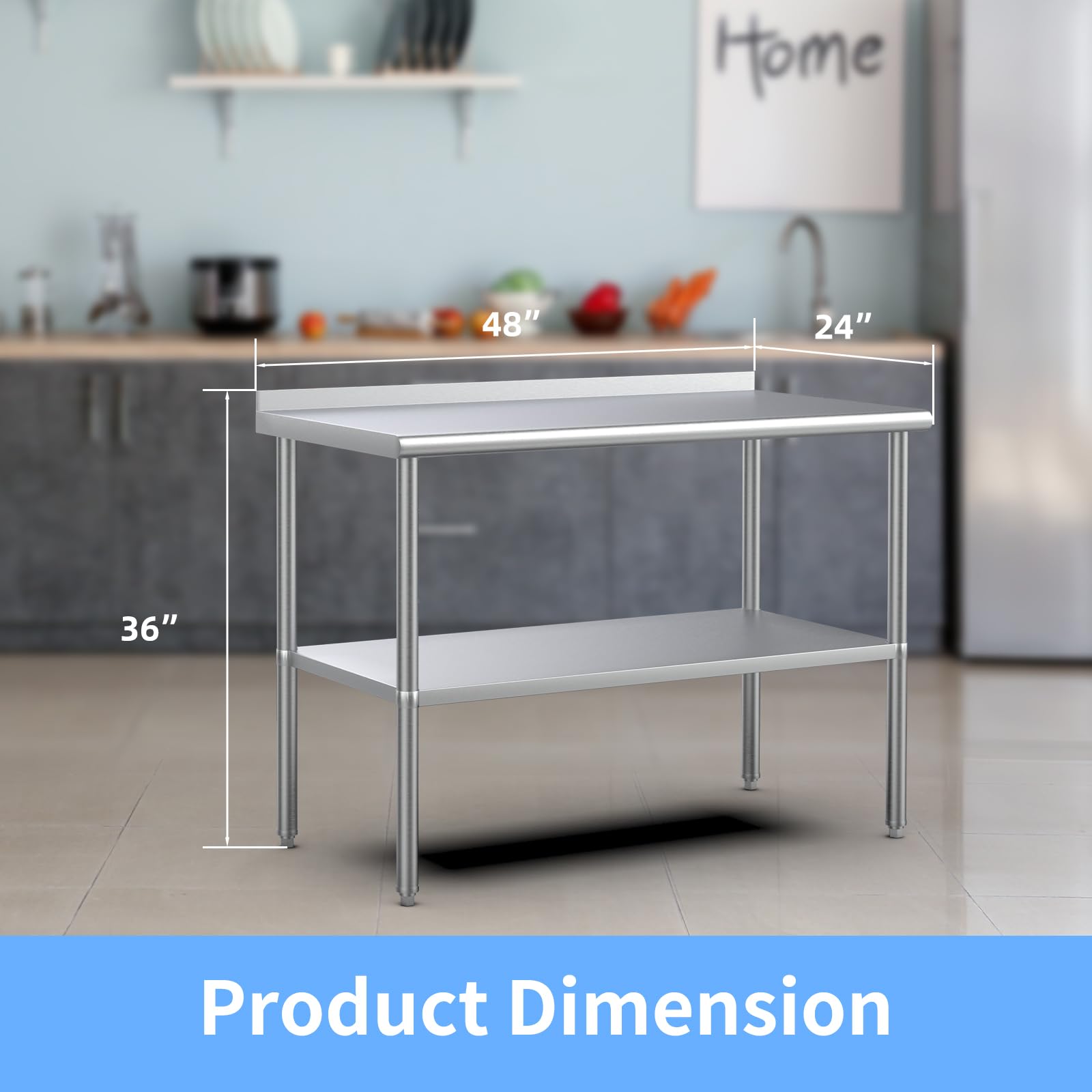 ROVSUN 48" x 24" Stainless Steel Table with Backsplash