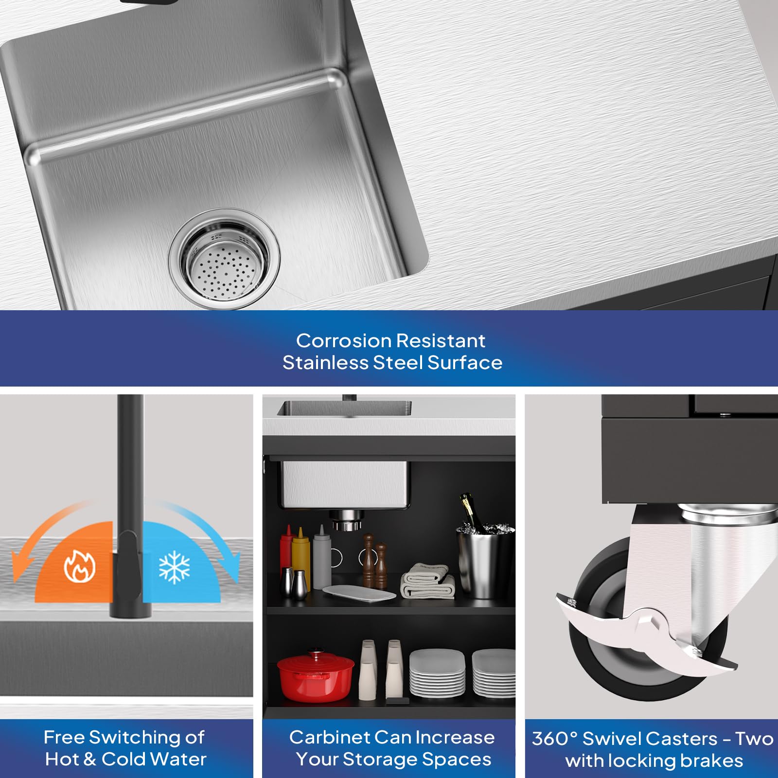 ROVSUN 35" x 20" Stainless Steel Utility Sink with Cabinet