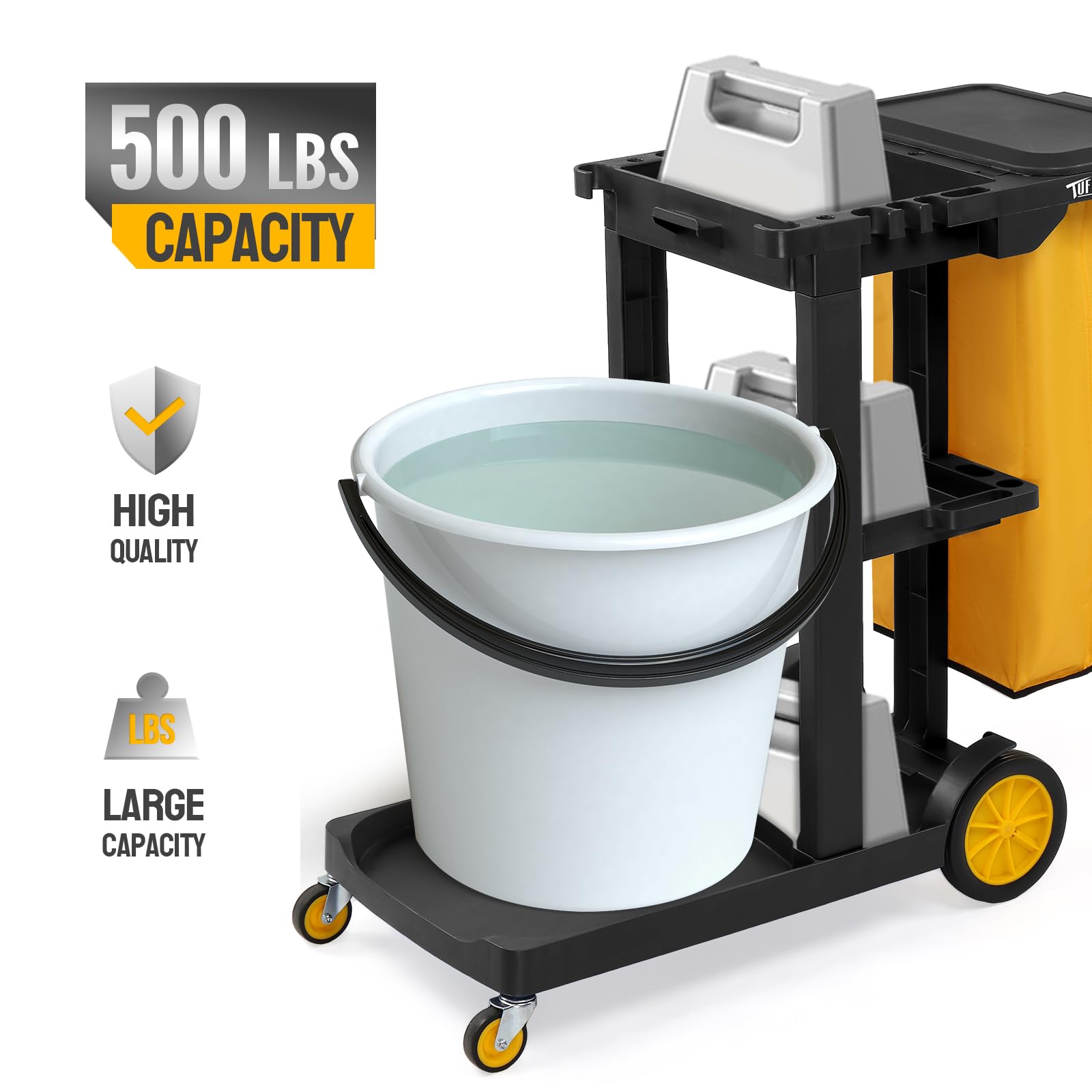 3-Tier 500 LBS Capacity Janitorial Cart with 15 Gallon Bag Black