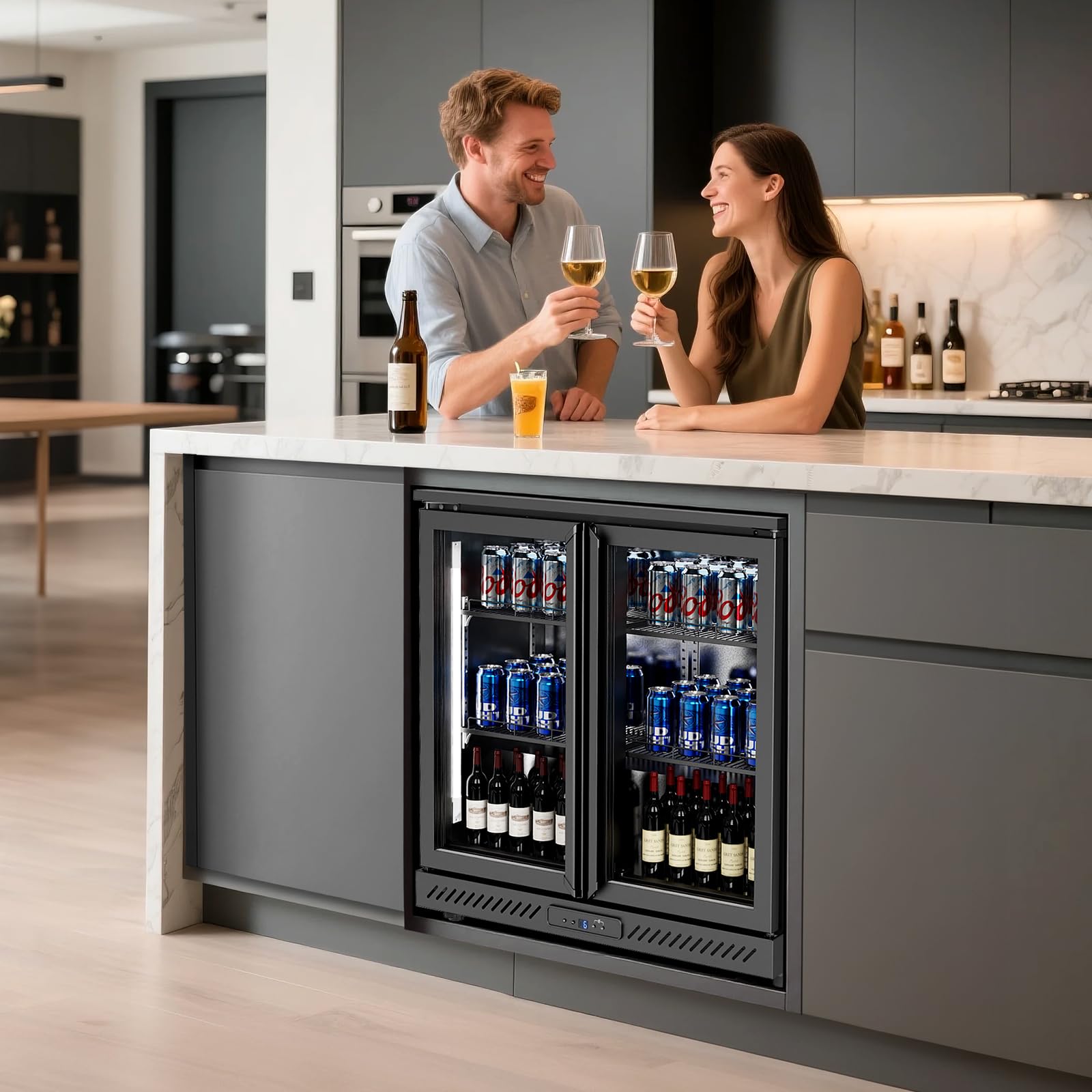 ROVSUN 35.4" 7.4 Cu.Ft. Back Bar Cooler with Double Glass Doors