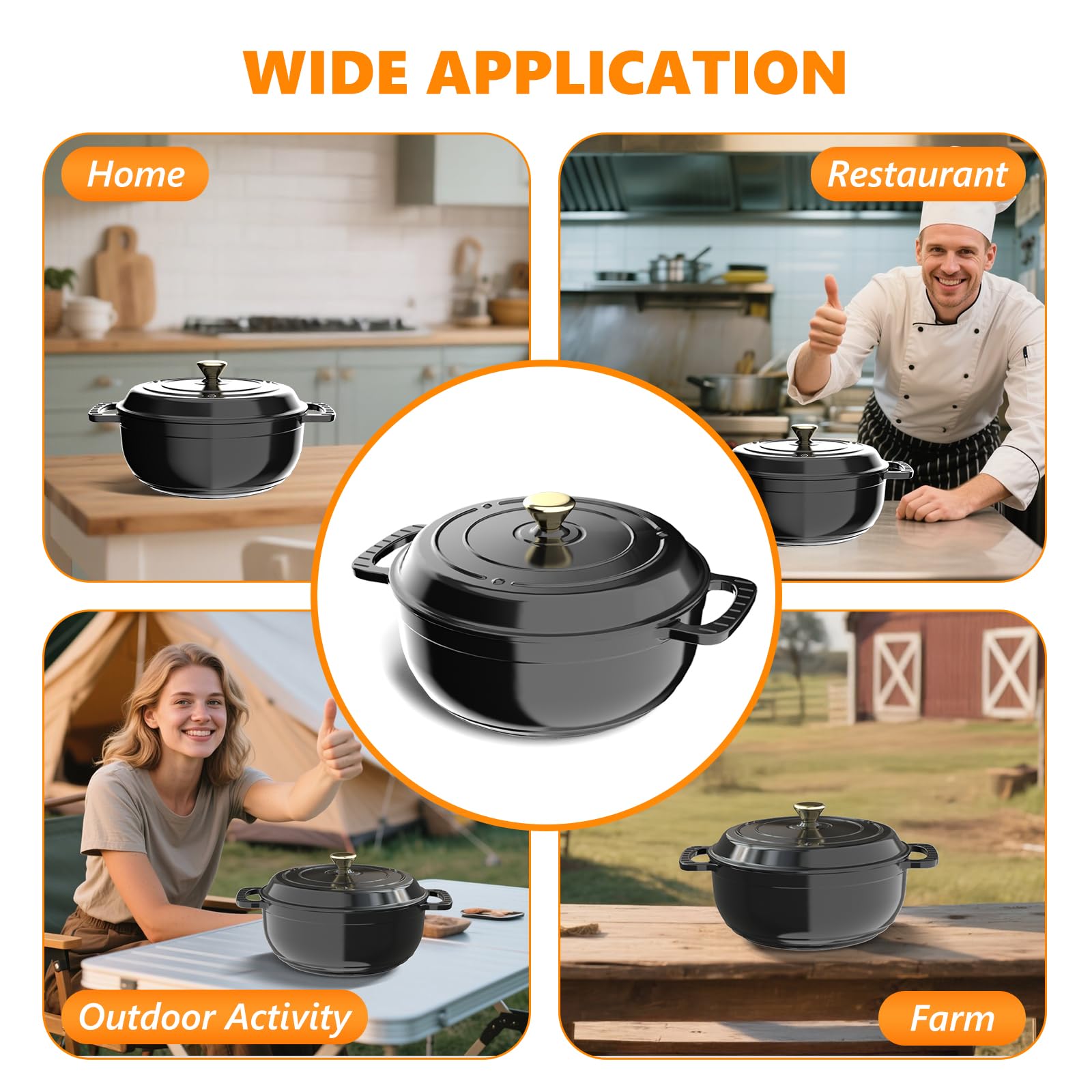 ROVSUN 6 QT Enameled Cast Iron Round Dutch Oven Black