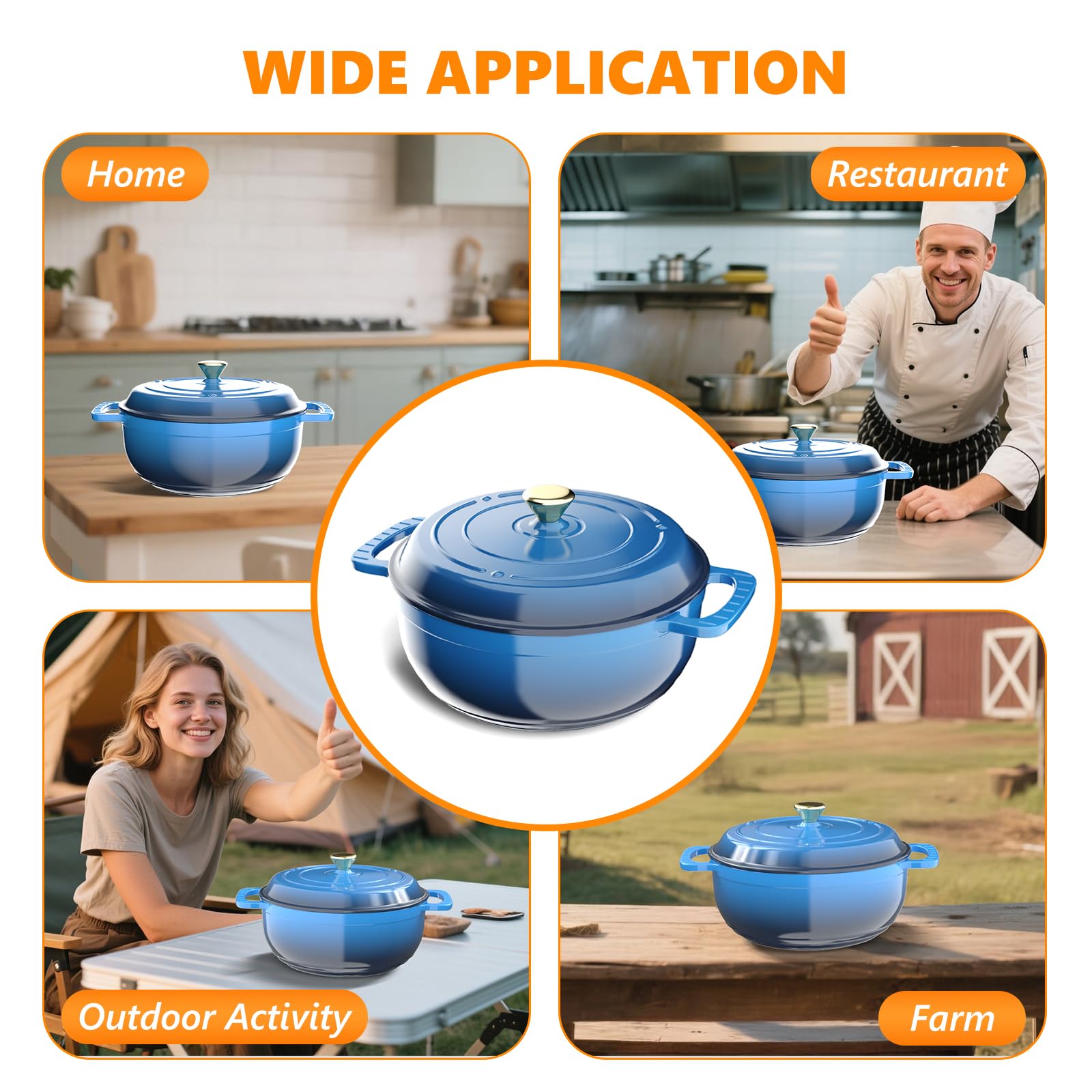 ROVSUN 6 QT Enameled Cast Iron Round Dutch Oven Blue