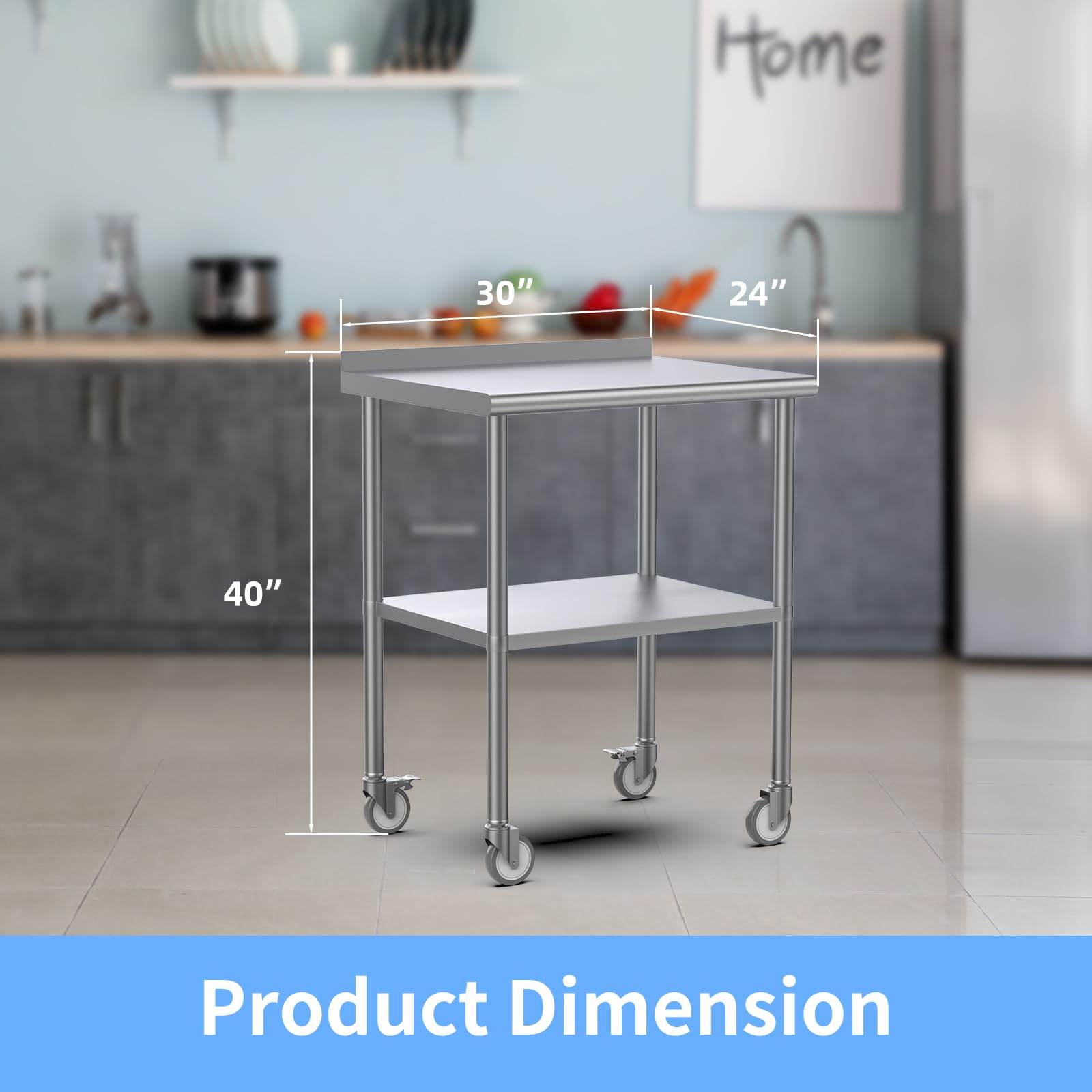 ROVSUN 36" x 24" Stainless Steel Table with Wheels