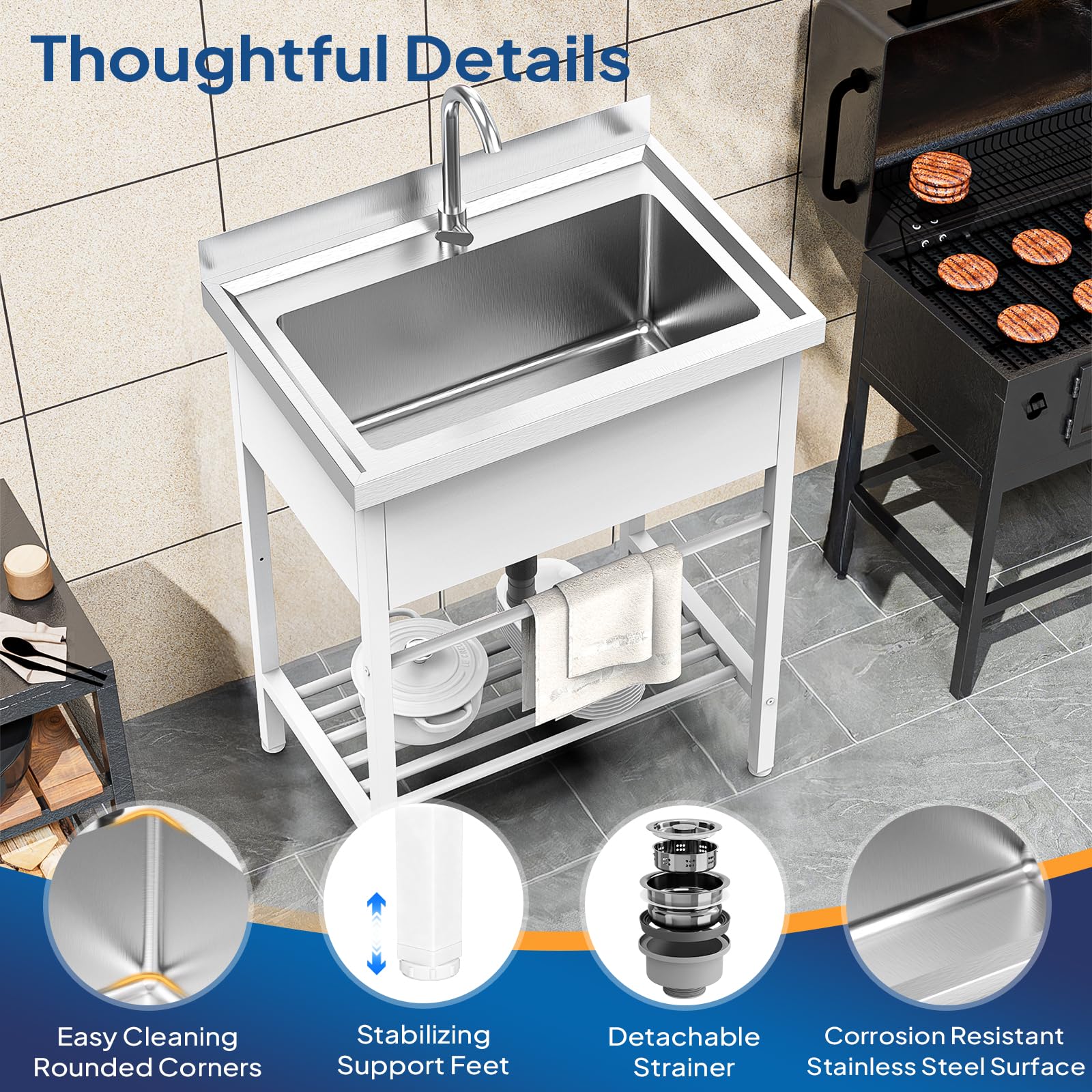 ROVSUN 28" x 19" One Bowl Stainless Steel Sink with Faucet