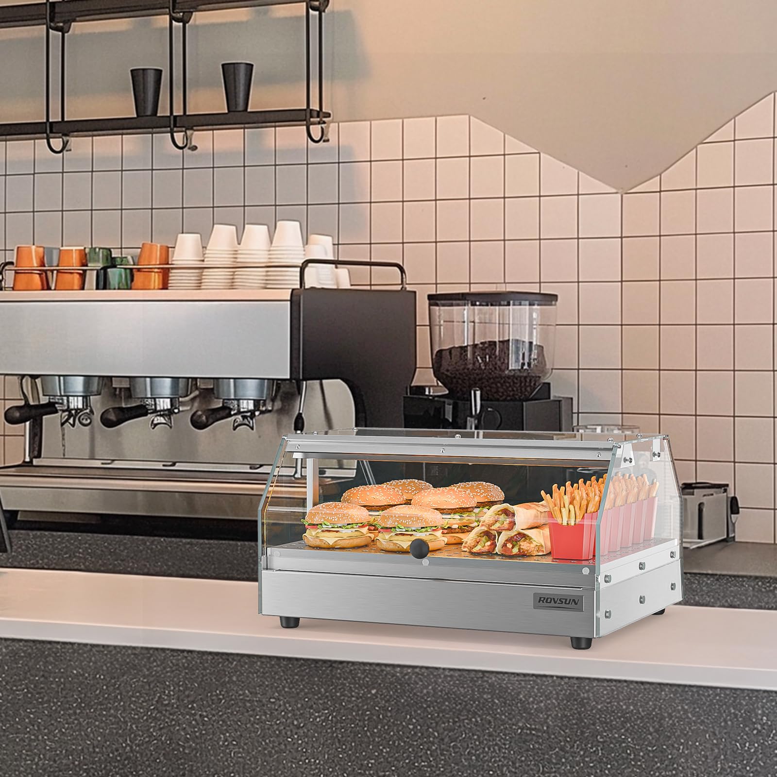 ROVSUN 1-Tier 14 Inch Pizza Warmer Countertop with LED Lighting