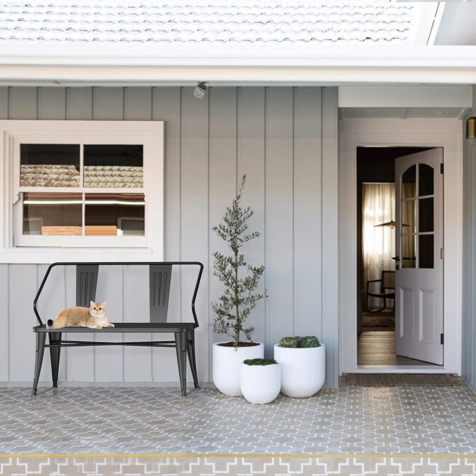 45" Outdoor Bench Metal Black