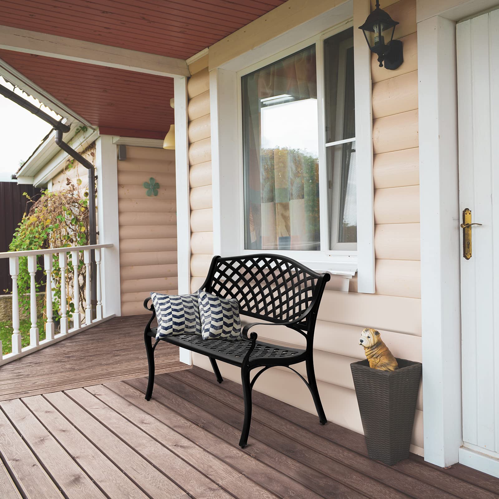 40.5" Outdoor Bench Cast Aluminium Black