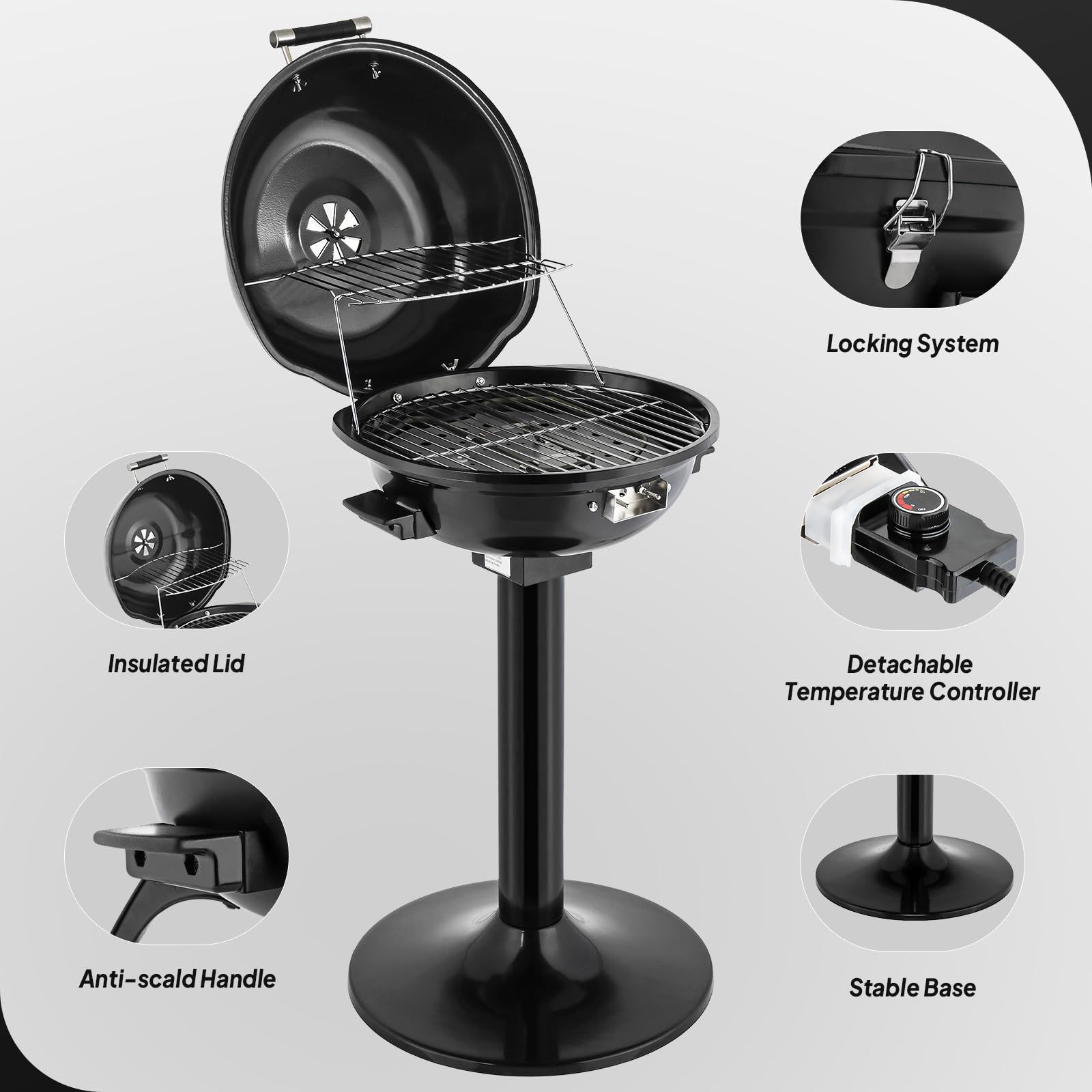 ROVSUN 1,600W Vertical Electric Grill with Cover Black