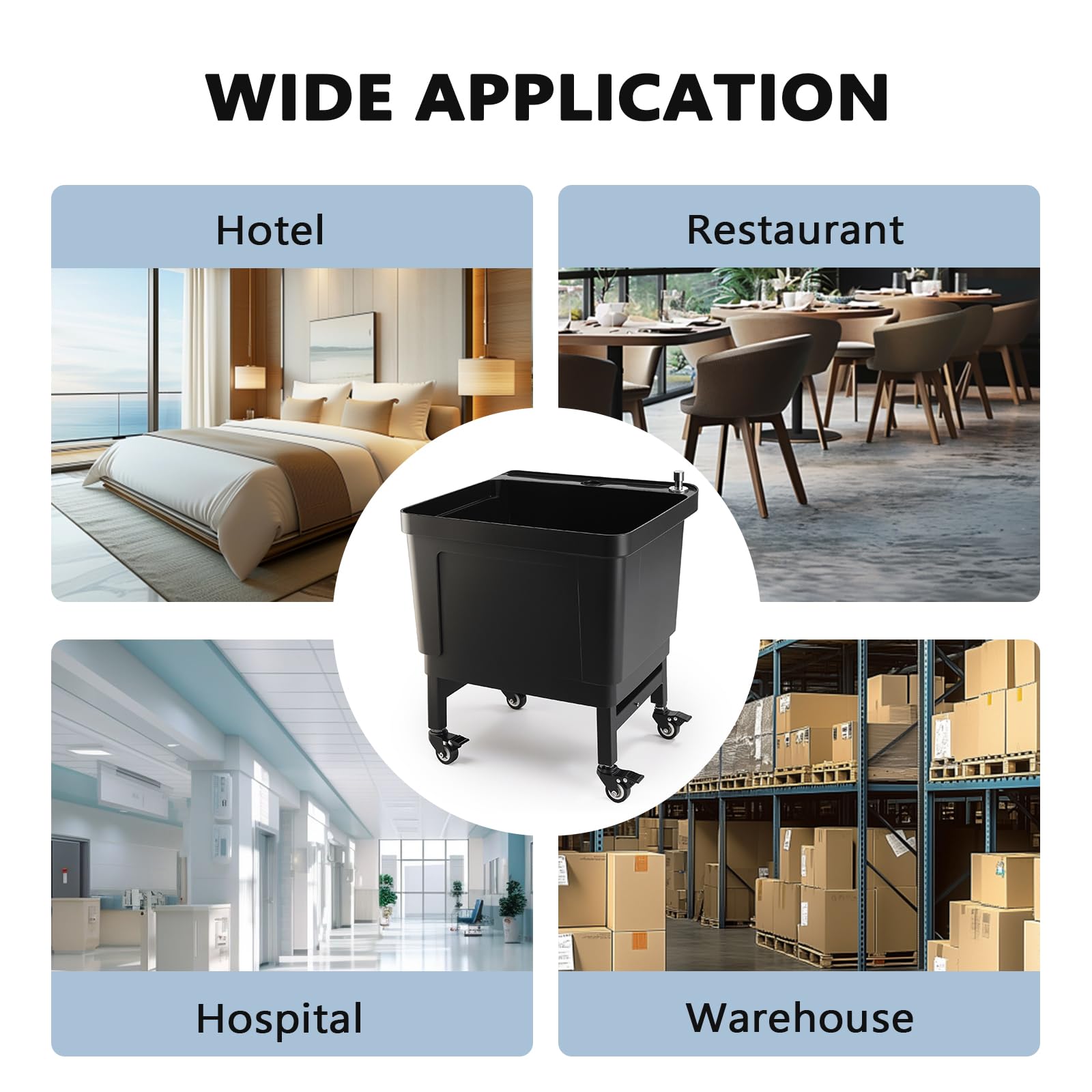 ROVSUN 20" X 19" Plastic Floor Mop Slop Sink on Wheels Black