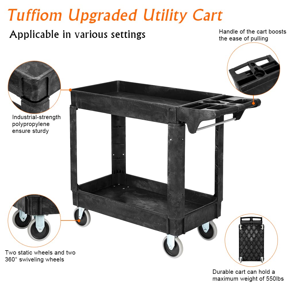 2-Tier 40" x 17" 550 lb. Capacity Plastic Utility Cart with Wheels Black