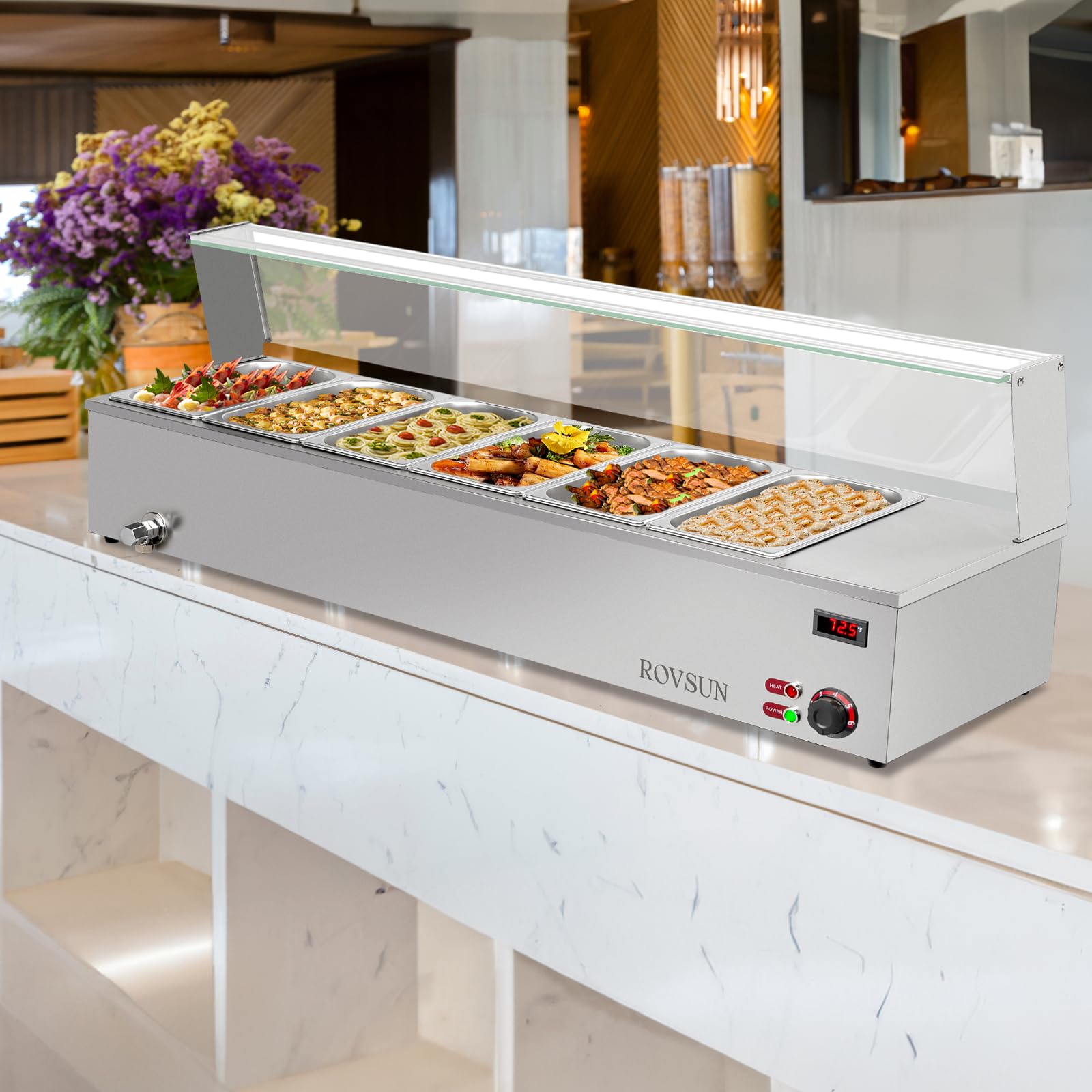 ROVSUN 48 QT 1500W 110V 6-Pan Electric Steam Table Food Warmer Countertop