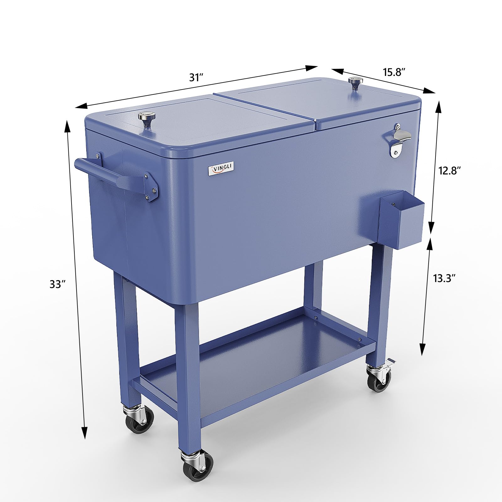 80 Quart Portable Outdoor Patio Rolling Cooler Cart Haze Blue
