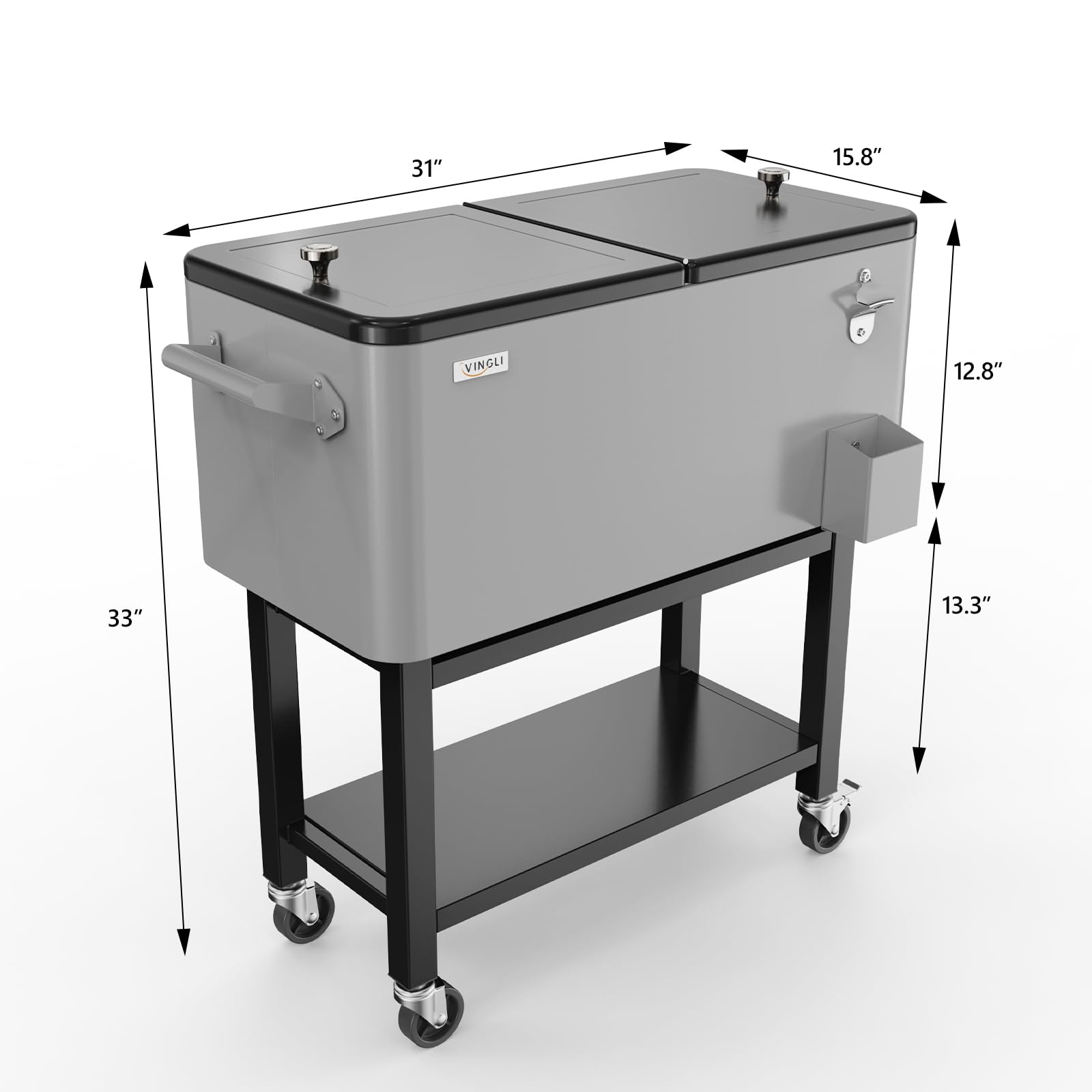 80 Quart Portable Patio Rooling Cooler Cart Detachable Grey