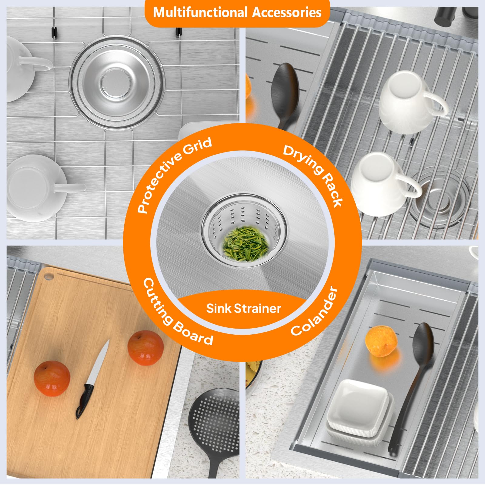 ROVSUN 33" x 22" Drop-in Stainless Steel Sink for Kitchen Silver