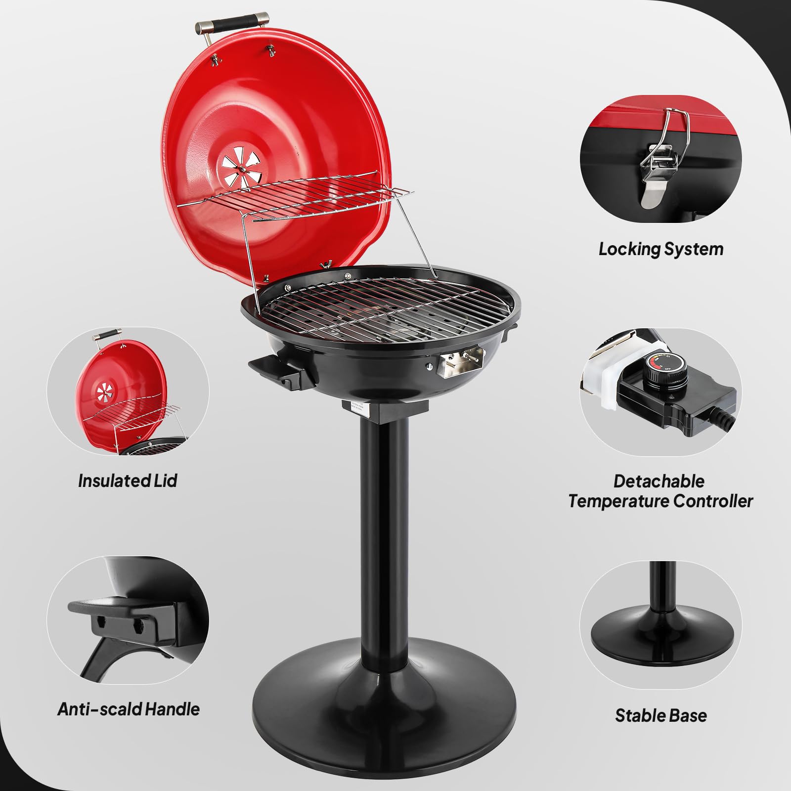 ROVSUN 1,600W Vertical Electric Grill with Cover Red