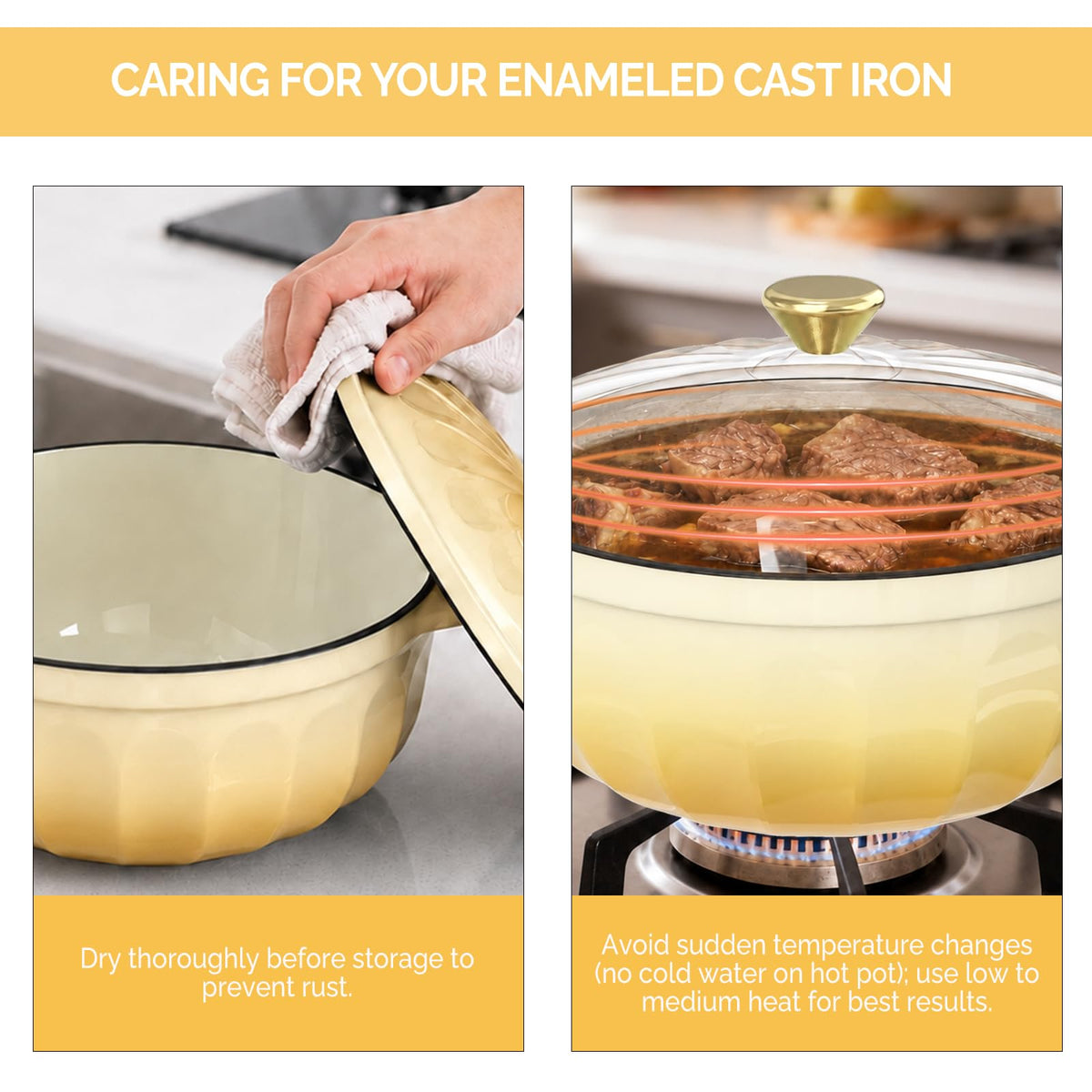 ROVSUN 7.5 QT Enameled Cast Iron Round Dutch Oven Yellow Gradient