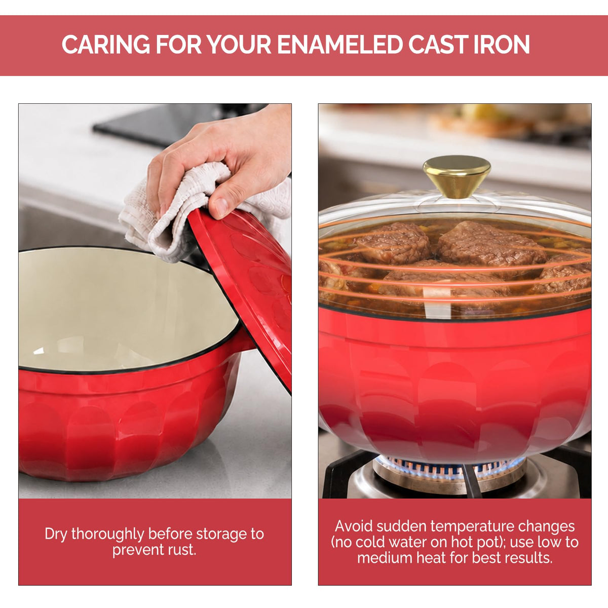 ROVSUN 7.5 QT Enameled Cast Iron Round Dutch Oven Red Gradient