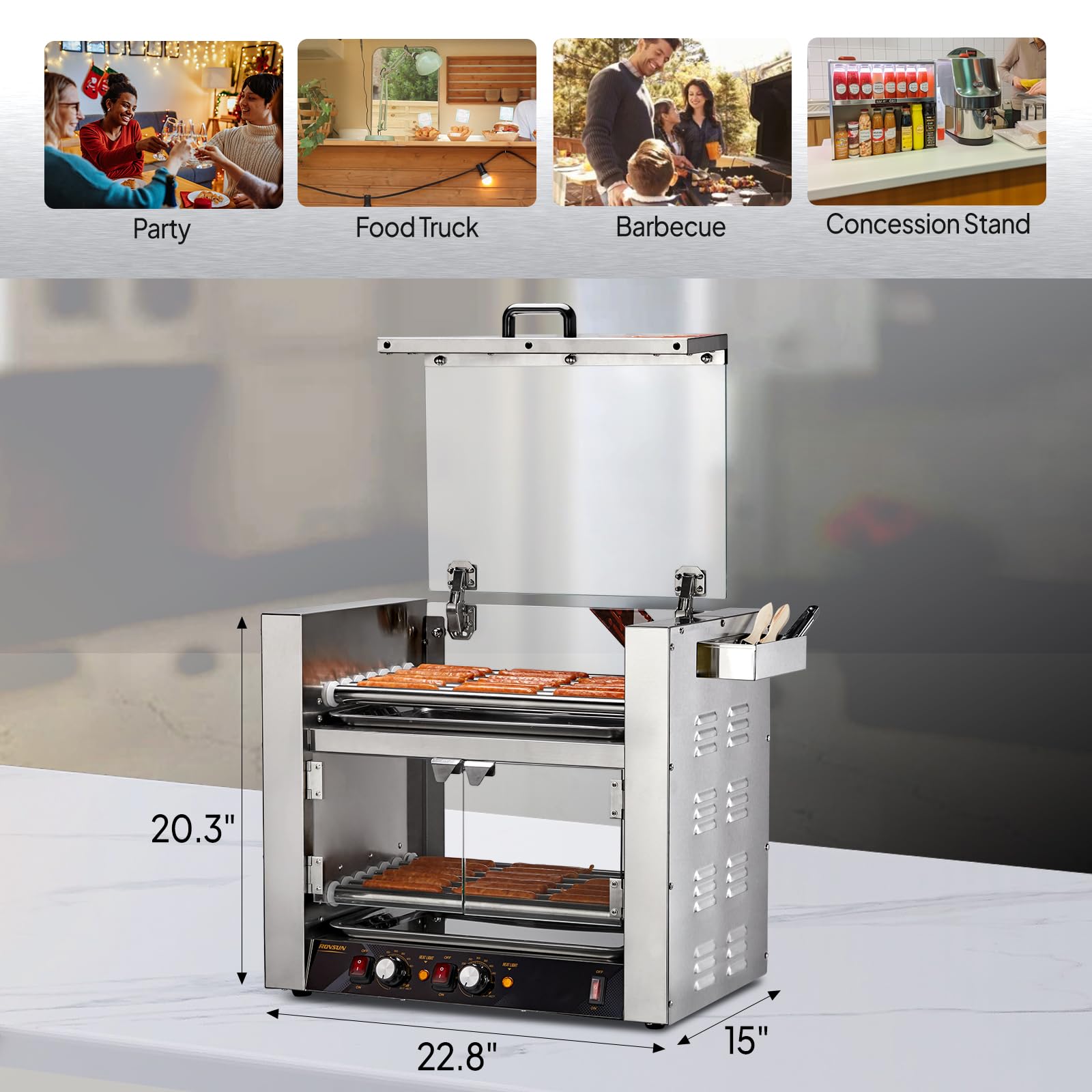 ROVSUN 2-Tier 36 Hot Dog Roller Grill with Cover