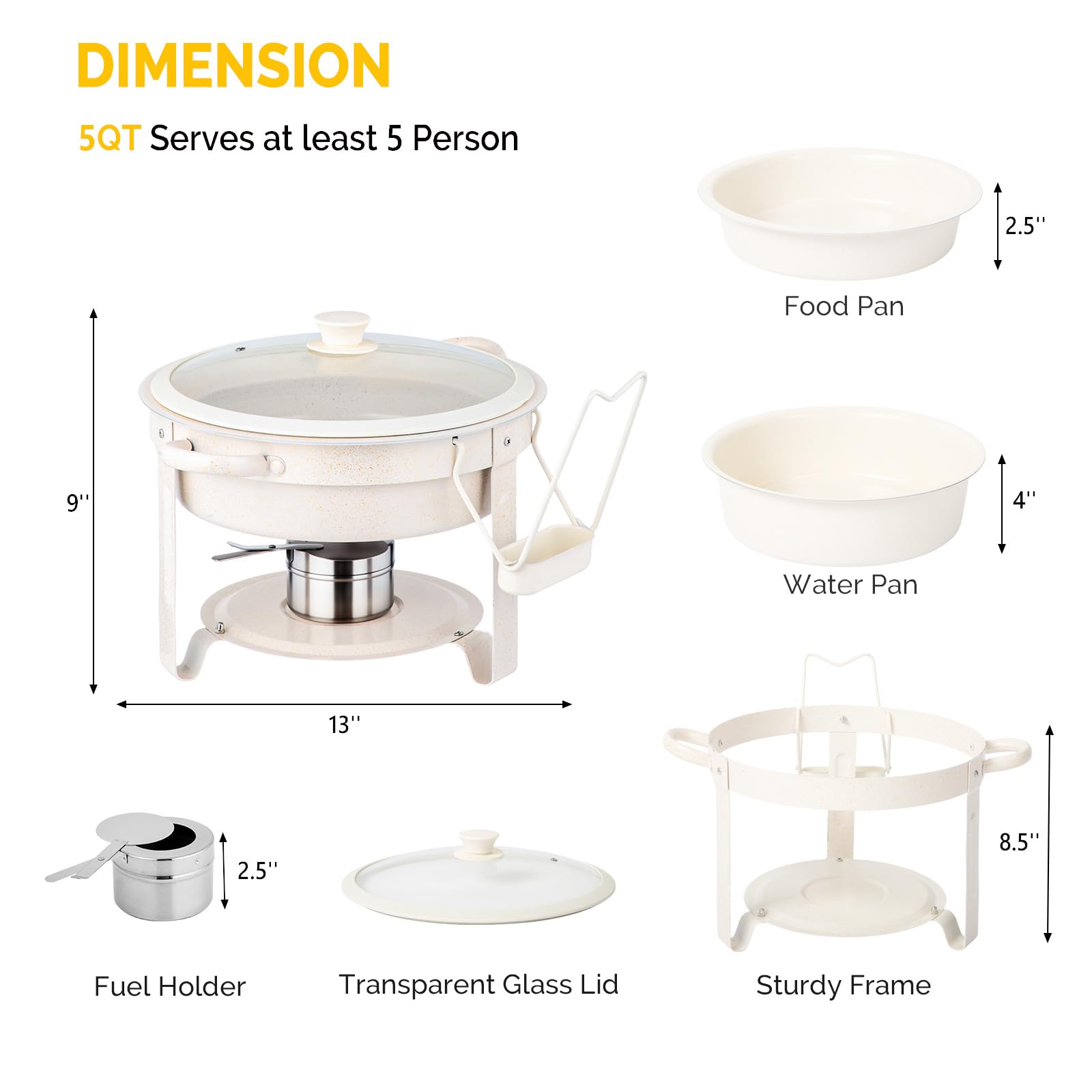 ROVSUN 5 QT Round White Chafing Dish Buffet Set with Lid Holder