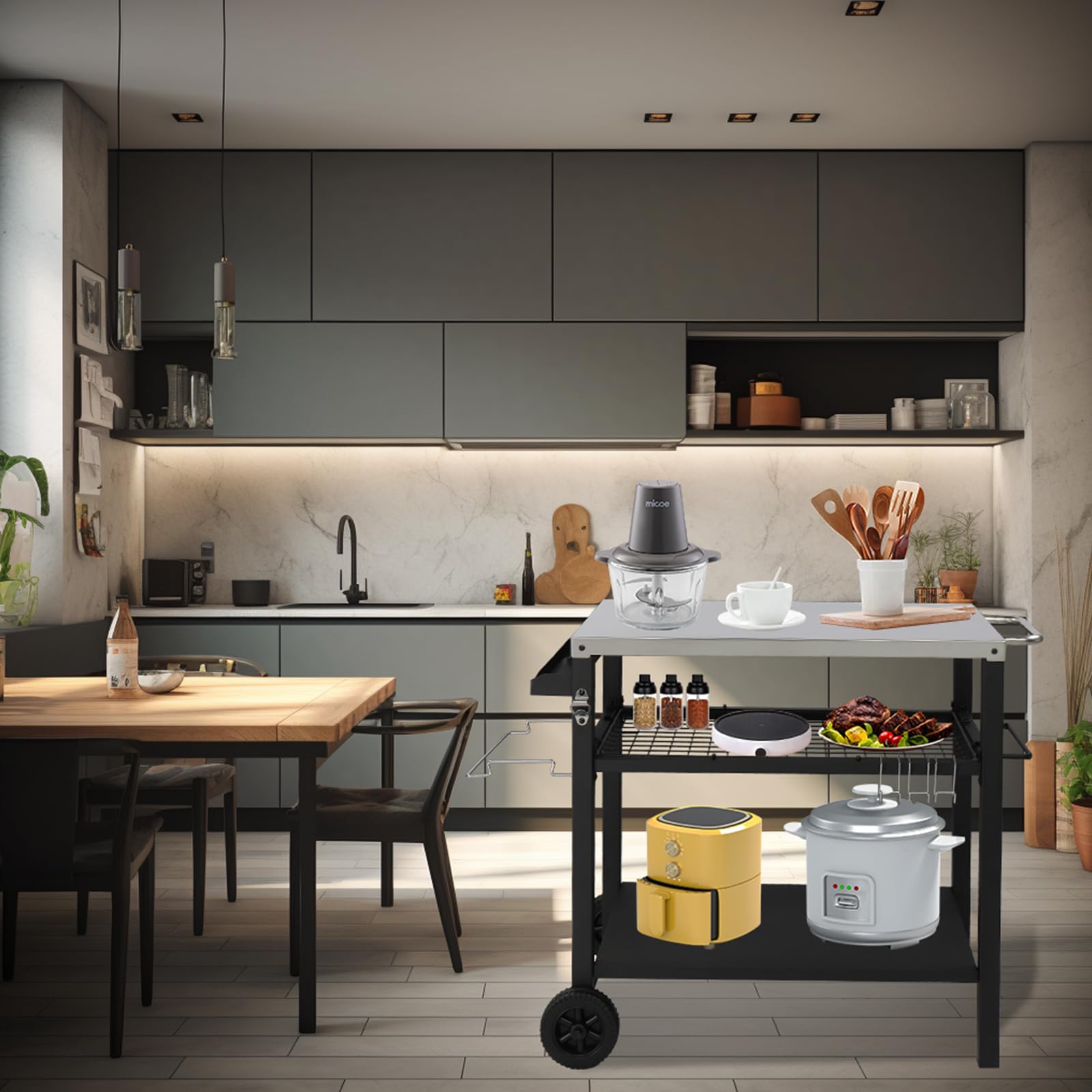 ROVSUN 44" Outdoor Grill Cart with Mesh Racks Silver