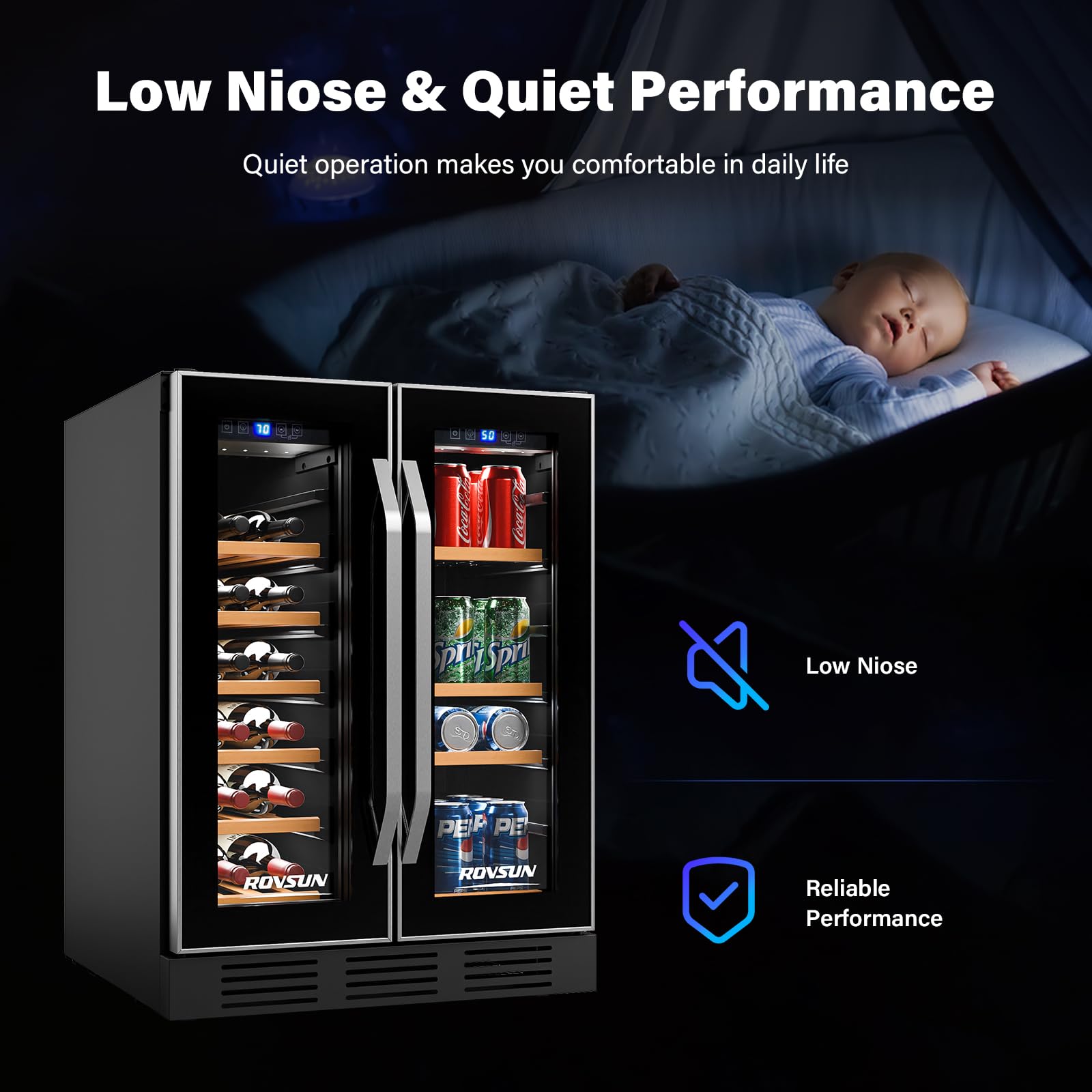 ROVSUN 34-Bottle 24" Wide Dual Zone Wine Cooler Fridge with Digital Temp Control