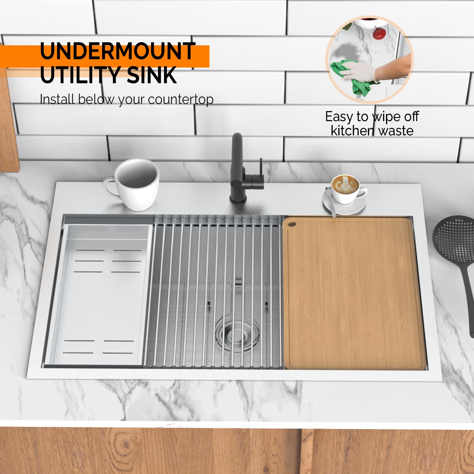 ROVSUN 33" x 22" Drop-in Stainless Steel Sink for Kitchen Silver