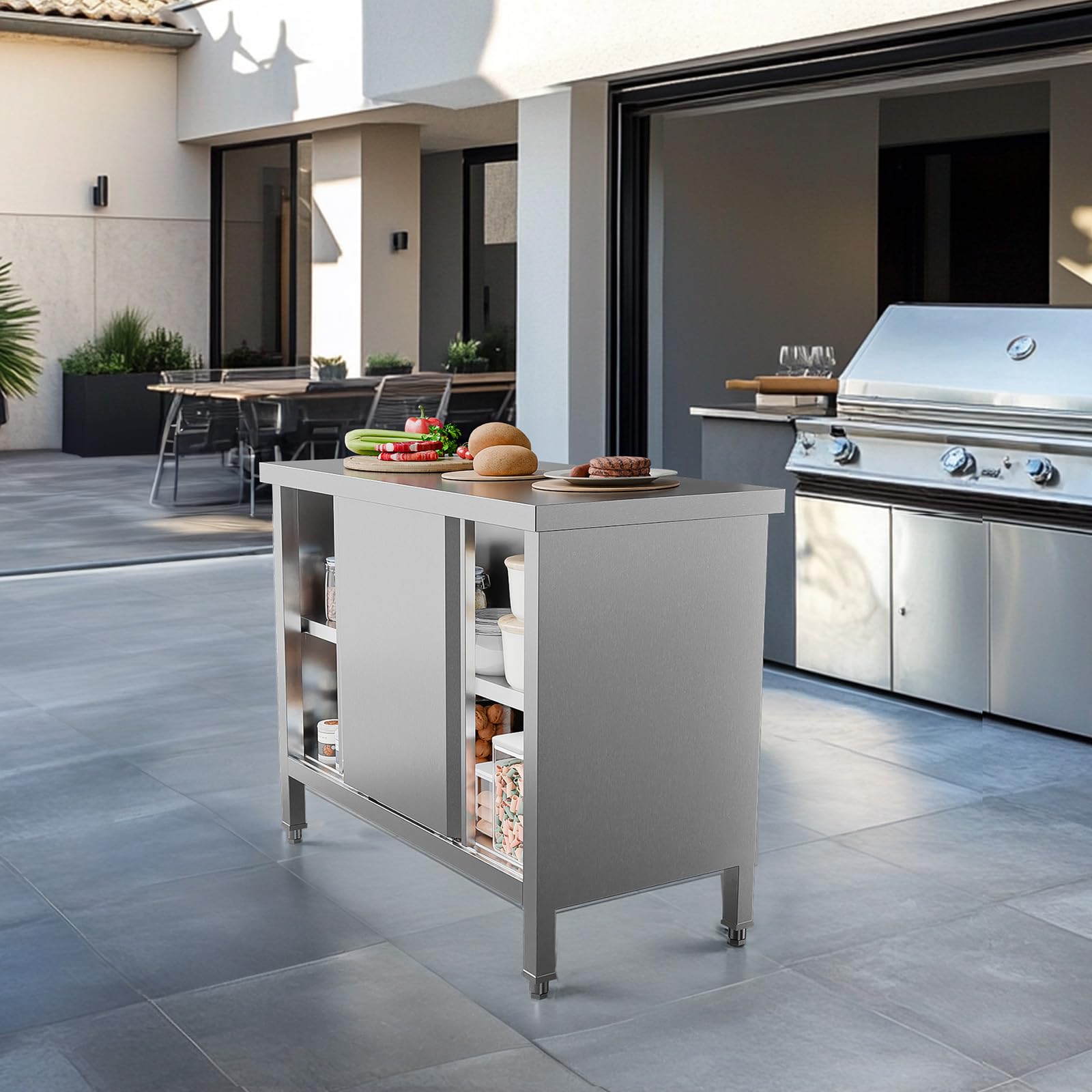 ROVSUN 39" x 19" Stainless Steel Table with Cabinet